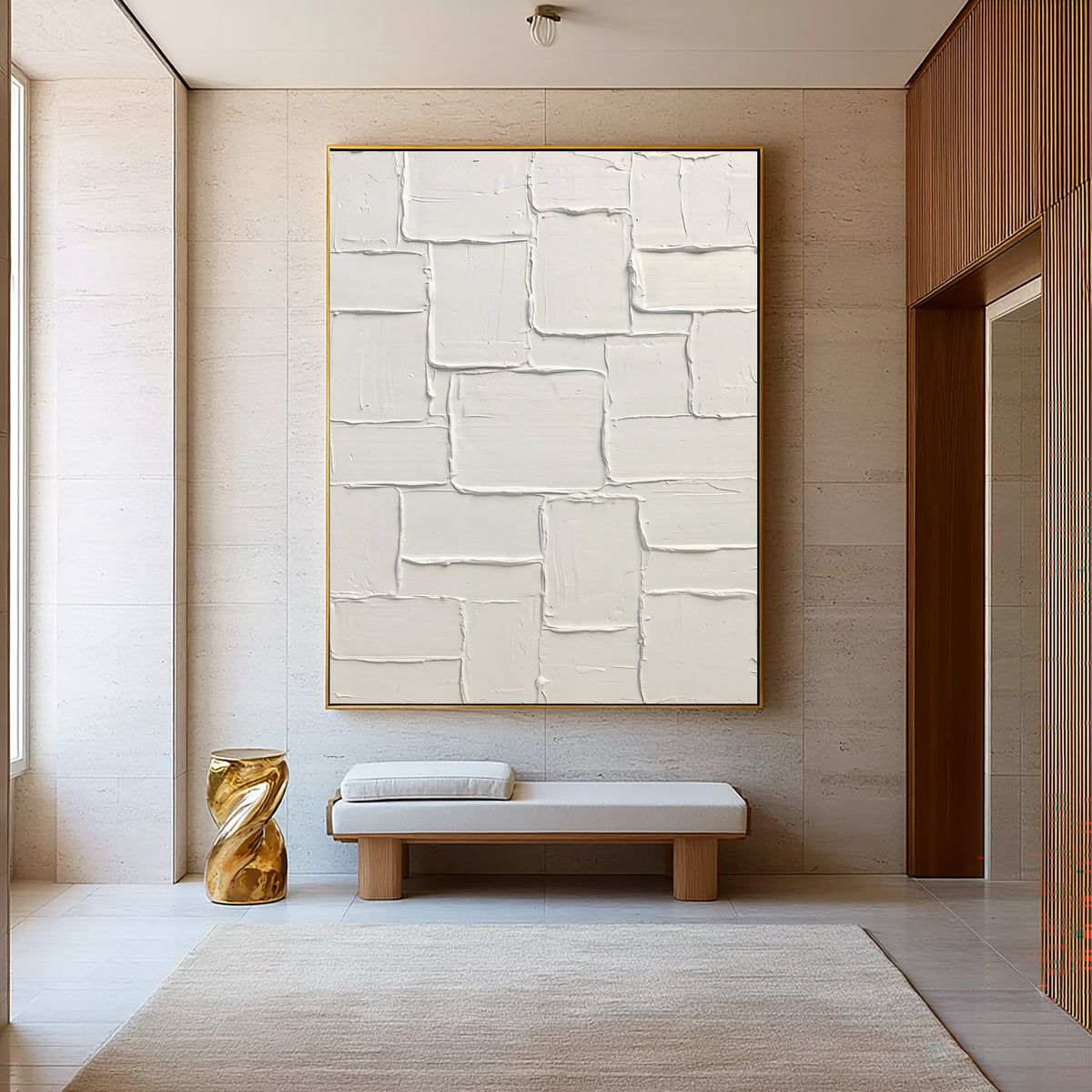 Architectural Ivory Blocks Contemporary Handmade Painting Large Neutral Textured Abstract Wall Artwork
