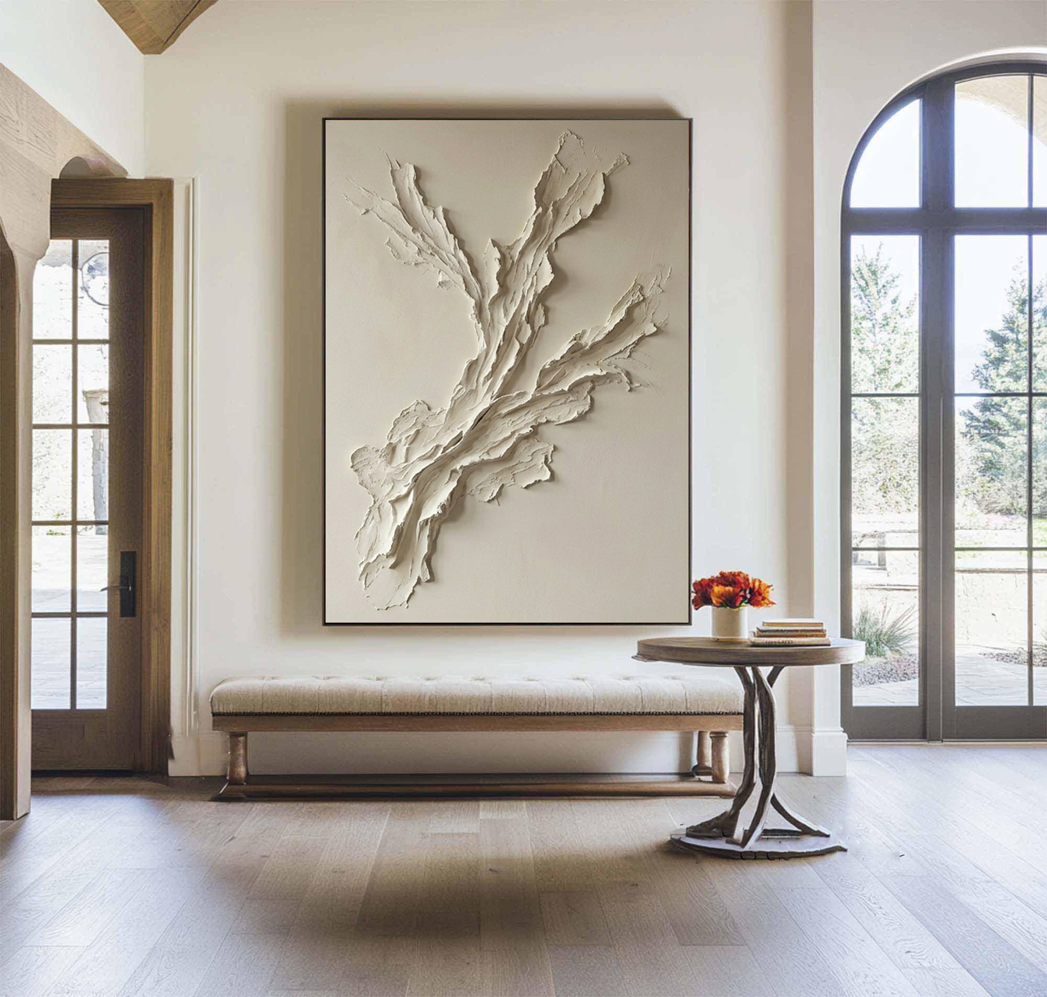 Large Neutral Textured Oil Painting for Contemporary Interior Decor