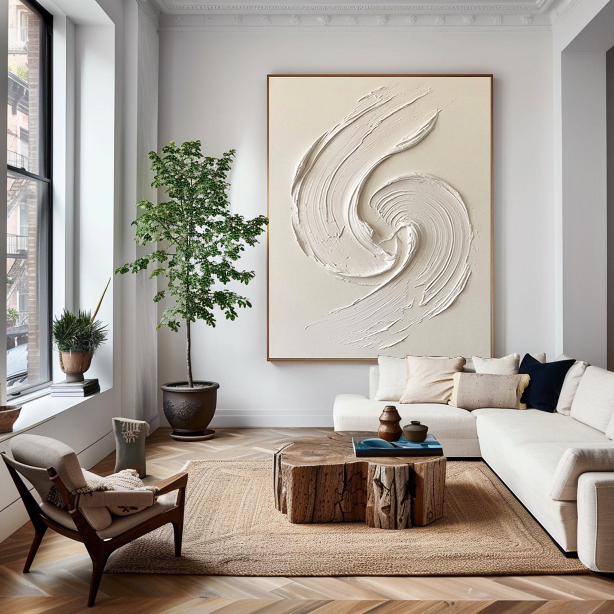 Large Neutral Texture Wall Art Modern Minimalist Swirl Painting