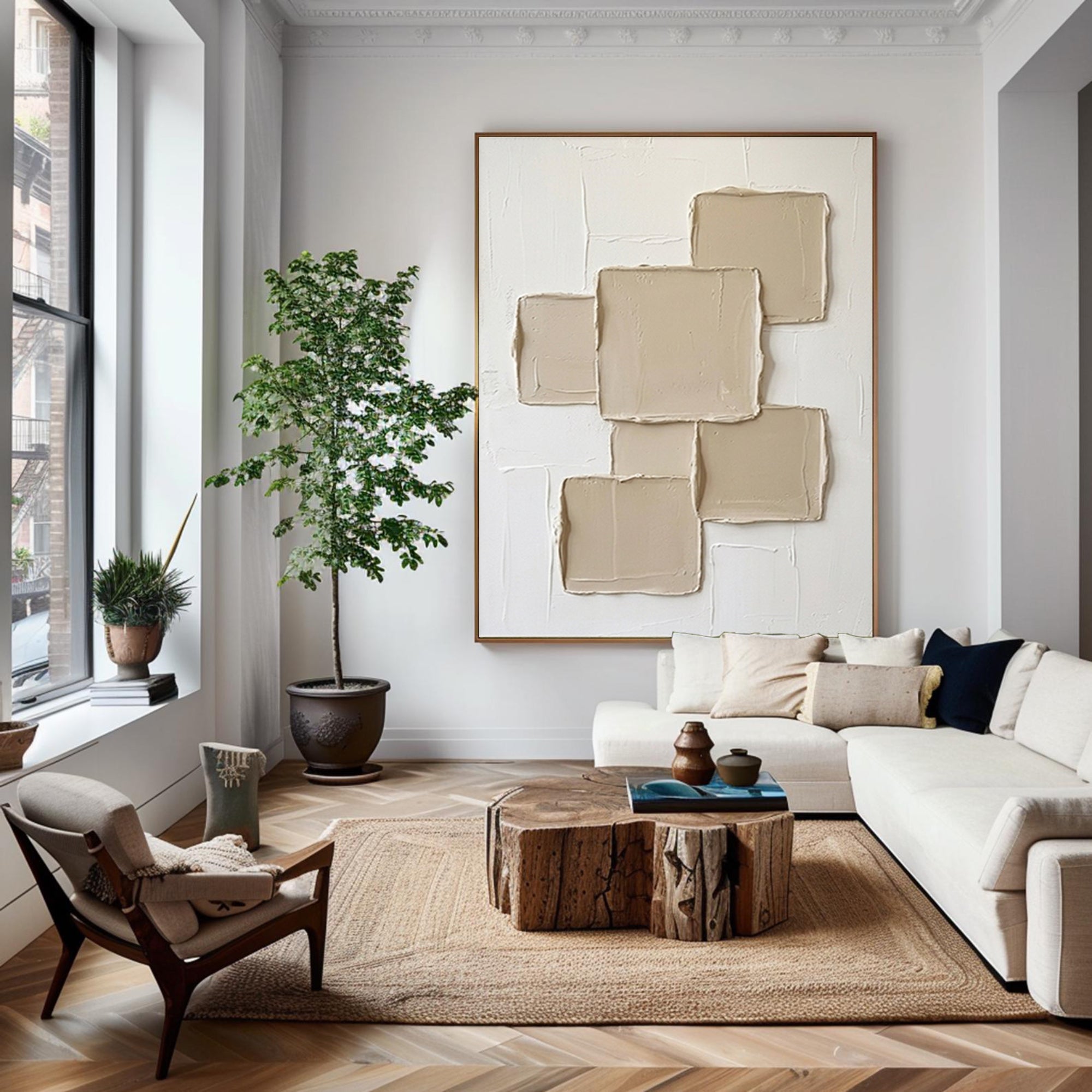 Large Sculptural White Wall Art Contemporary Relief Canvas