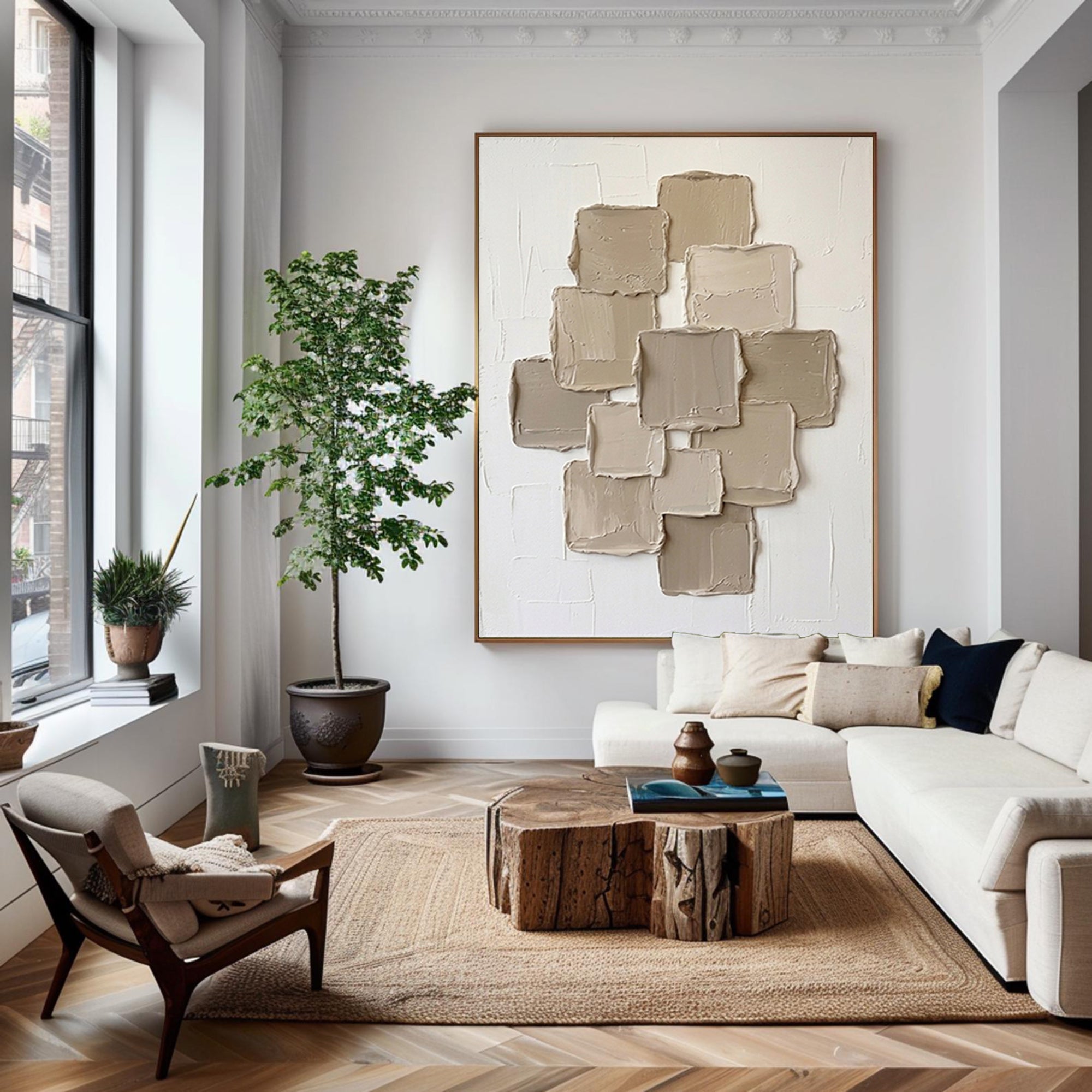 Large Sculptural Block Texture Canvas Art Modern Neutral Painting