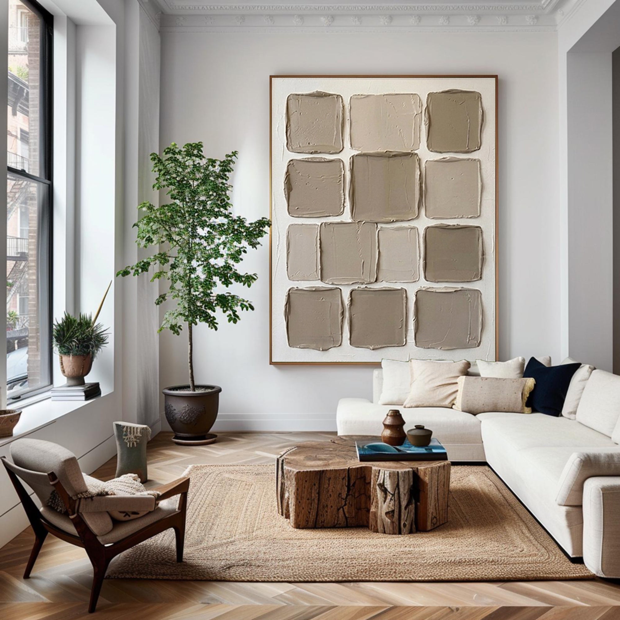 Large Contemporary Texture Canvas Art with Minimalist Square Composition