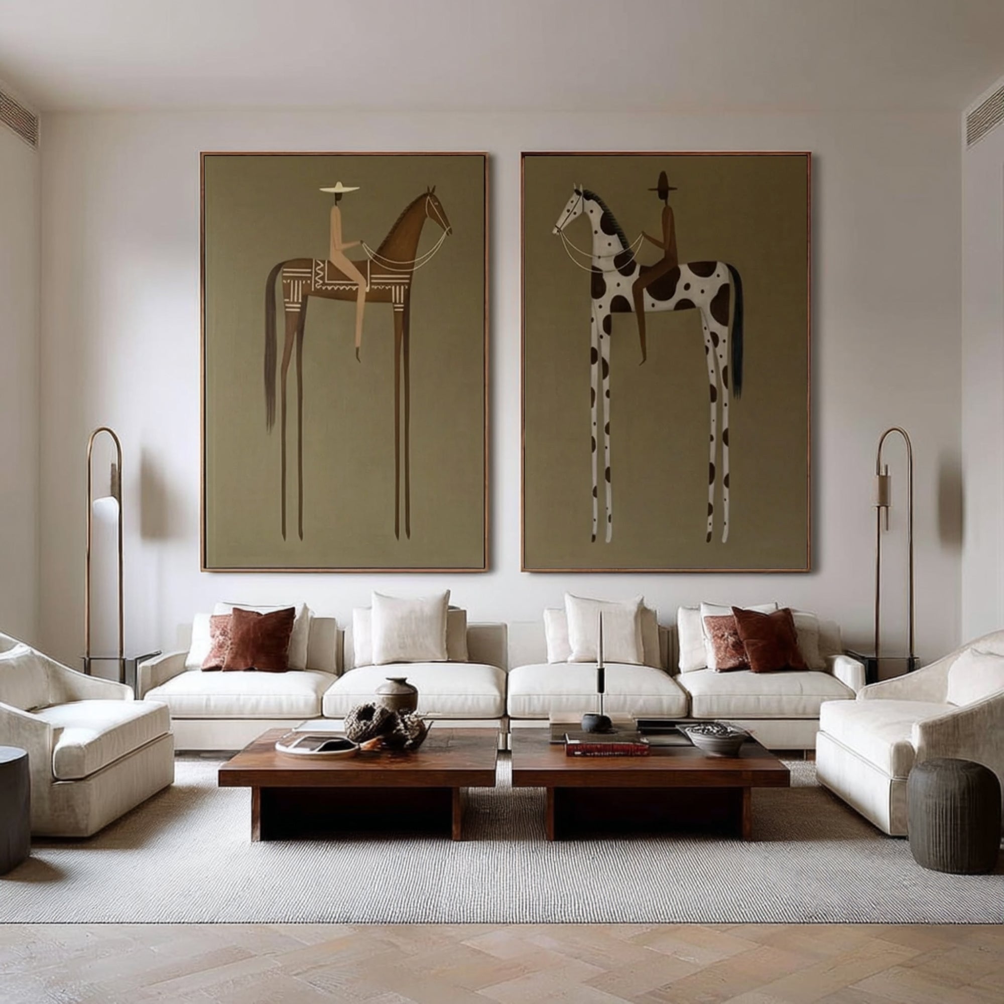 Contemporary Horse Rider Diptych Abstract Equestrian Canvas Art