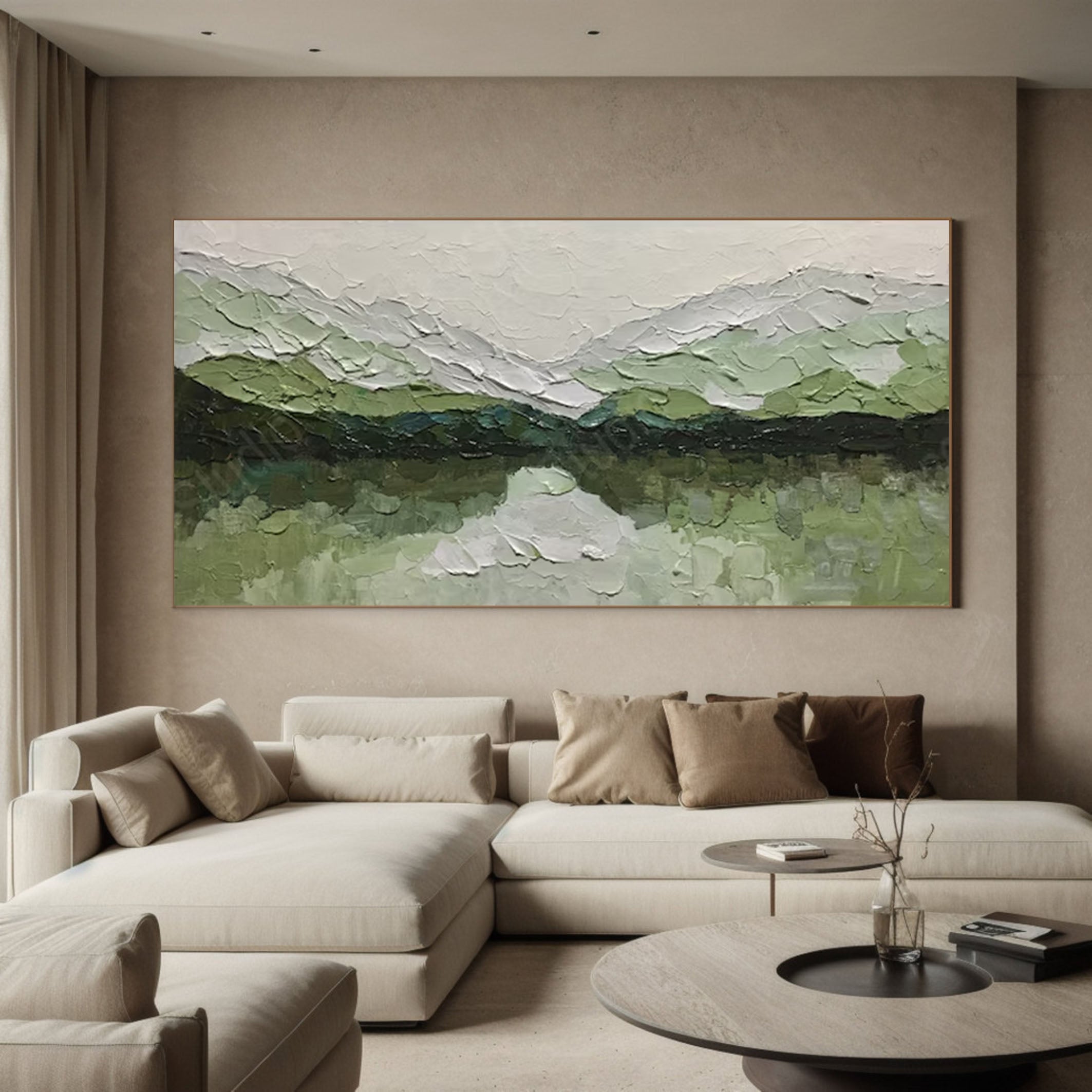 Textured Green Landscape Painting for Wall Art Decor #AB051