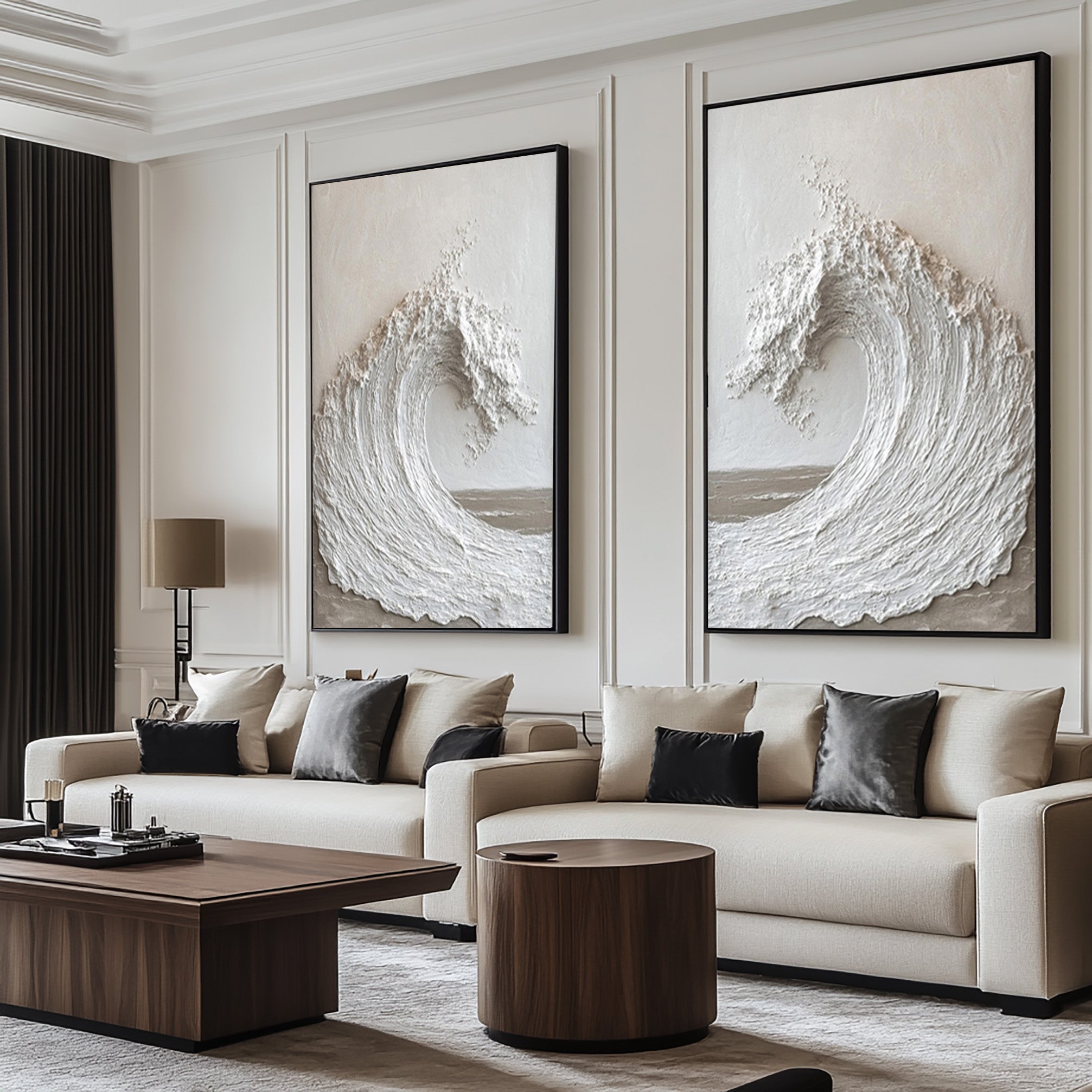 Beige Minimalist Ocean Wave Art 3D Canvas Set of 2 #OP066