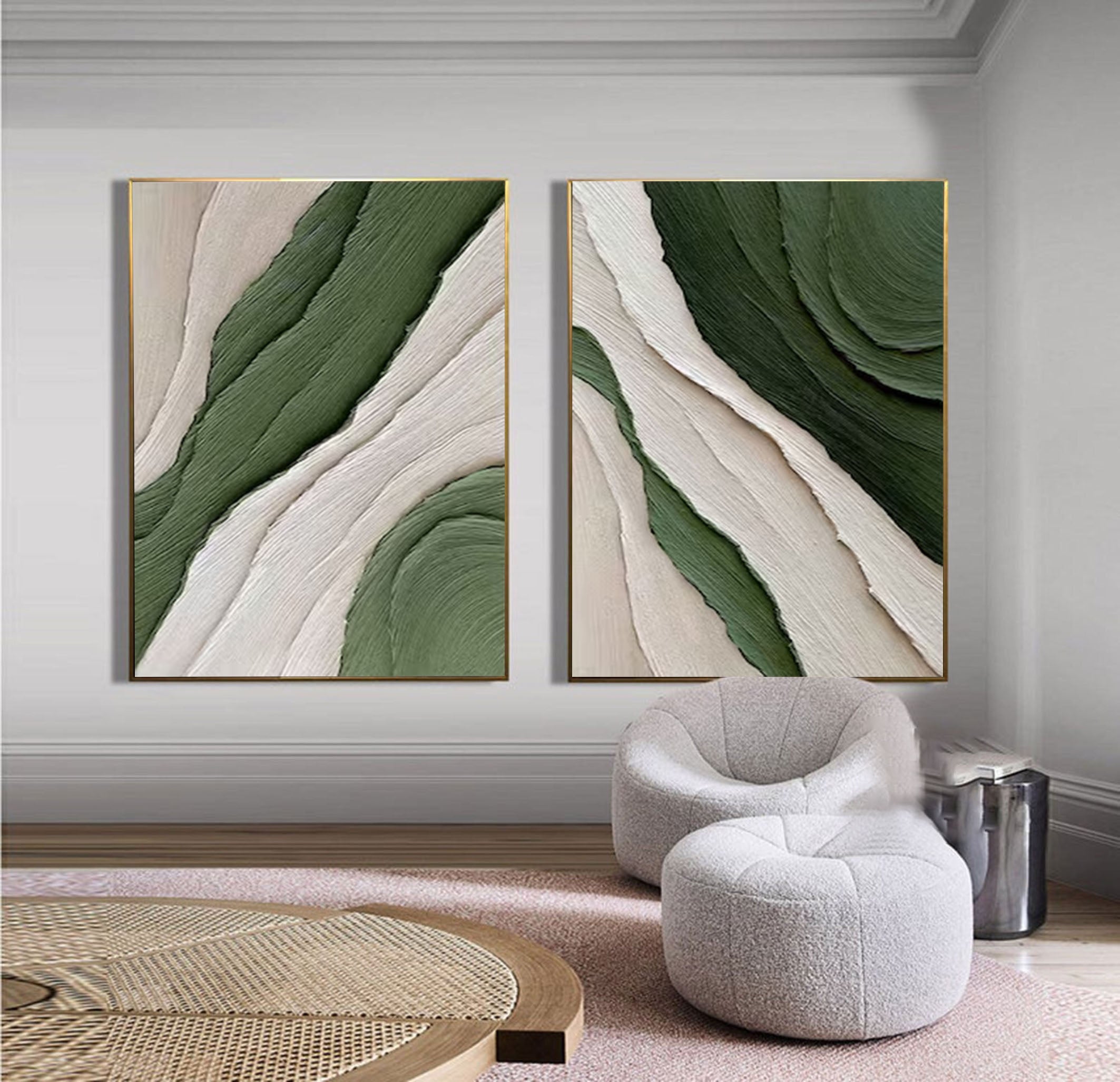 Contemporary Green and Neutral Textured Wall Art