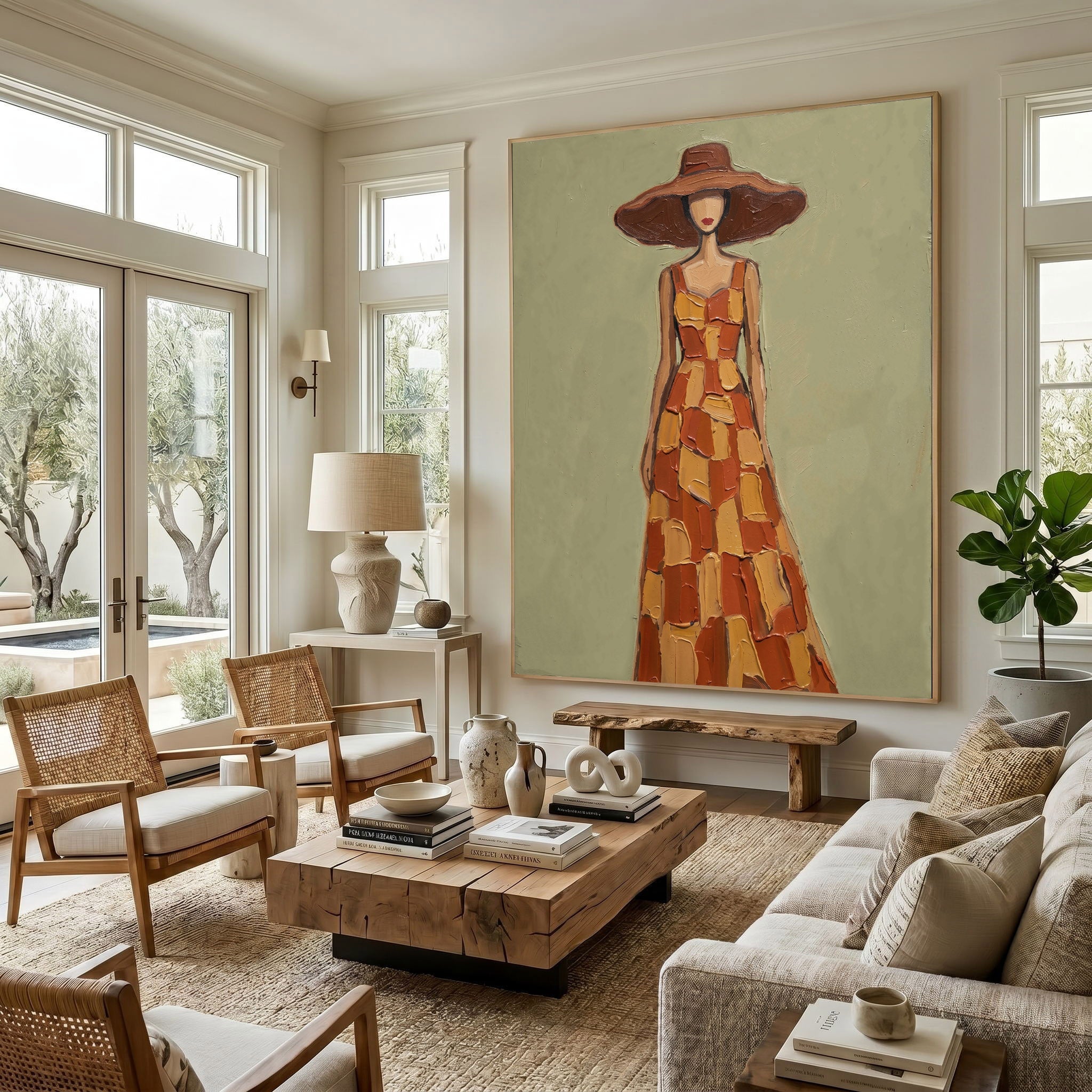 Large Abstract Woman Portrait Wall Art Oil Painting Cowgirl Cowboy Vintage Americana Art Western Girl Fashion Decor Modern Home