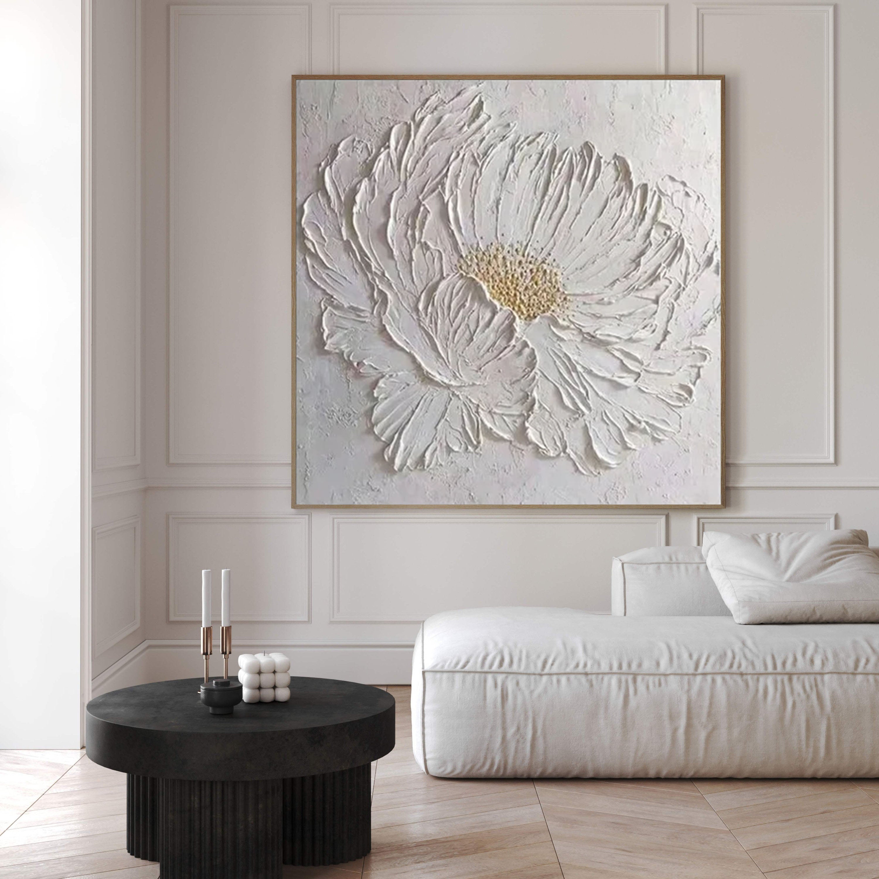 Elegant White Flower Canvas Art for Modern Living Room Decor