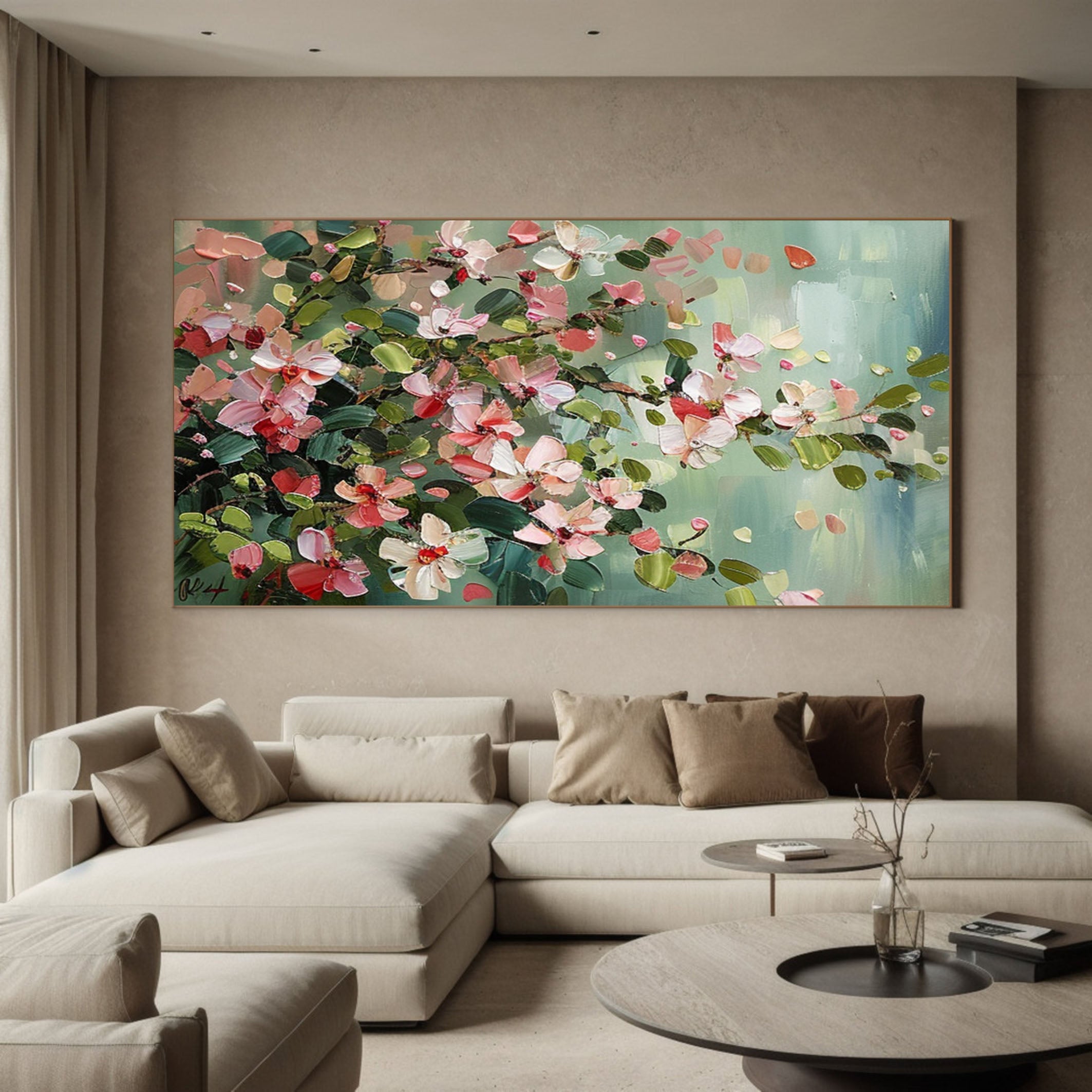 Modern Floral Canvas Pink Artwork for Living Room #FB012