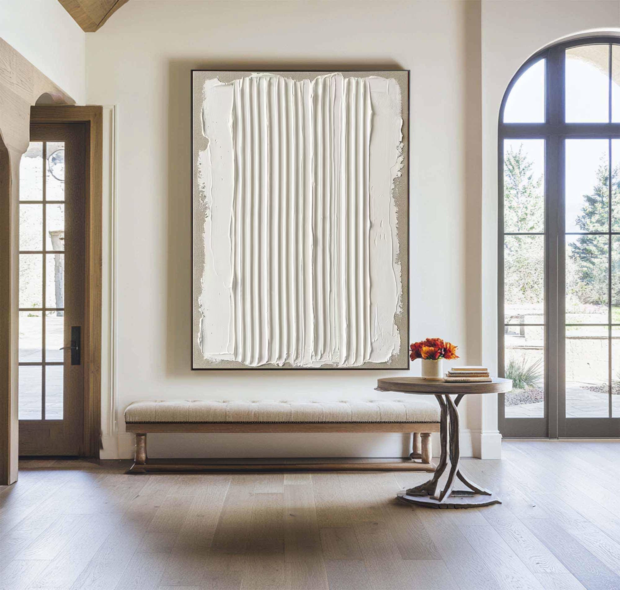 Large Abstract Panel Oil Painting – Contemporary Beige Texture Artwork