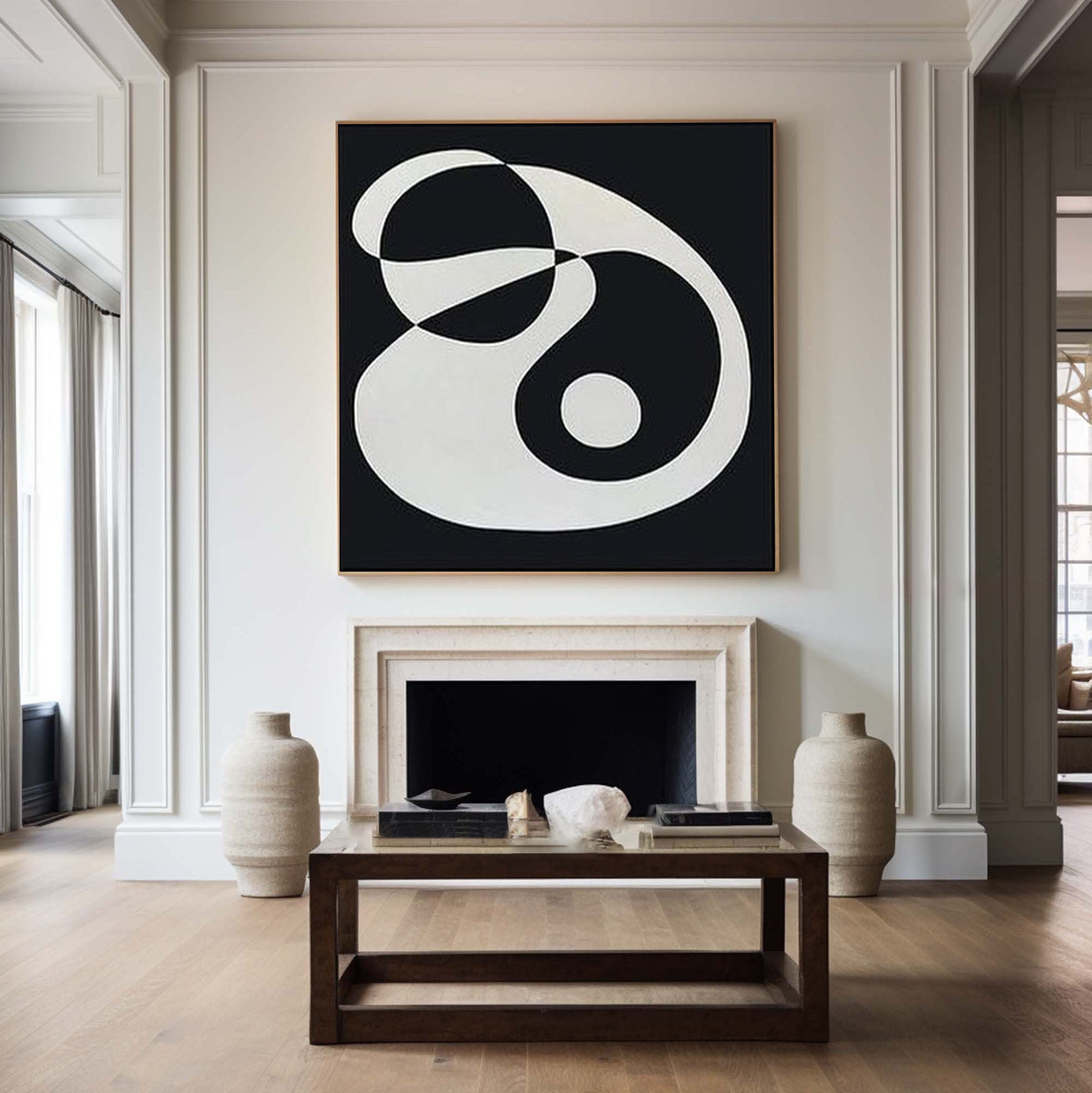 Monochrome Fluidity Modern Black & White Circular Art #MM079