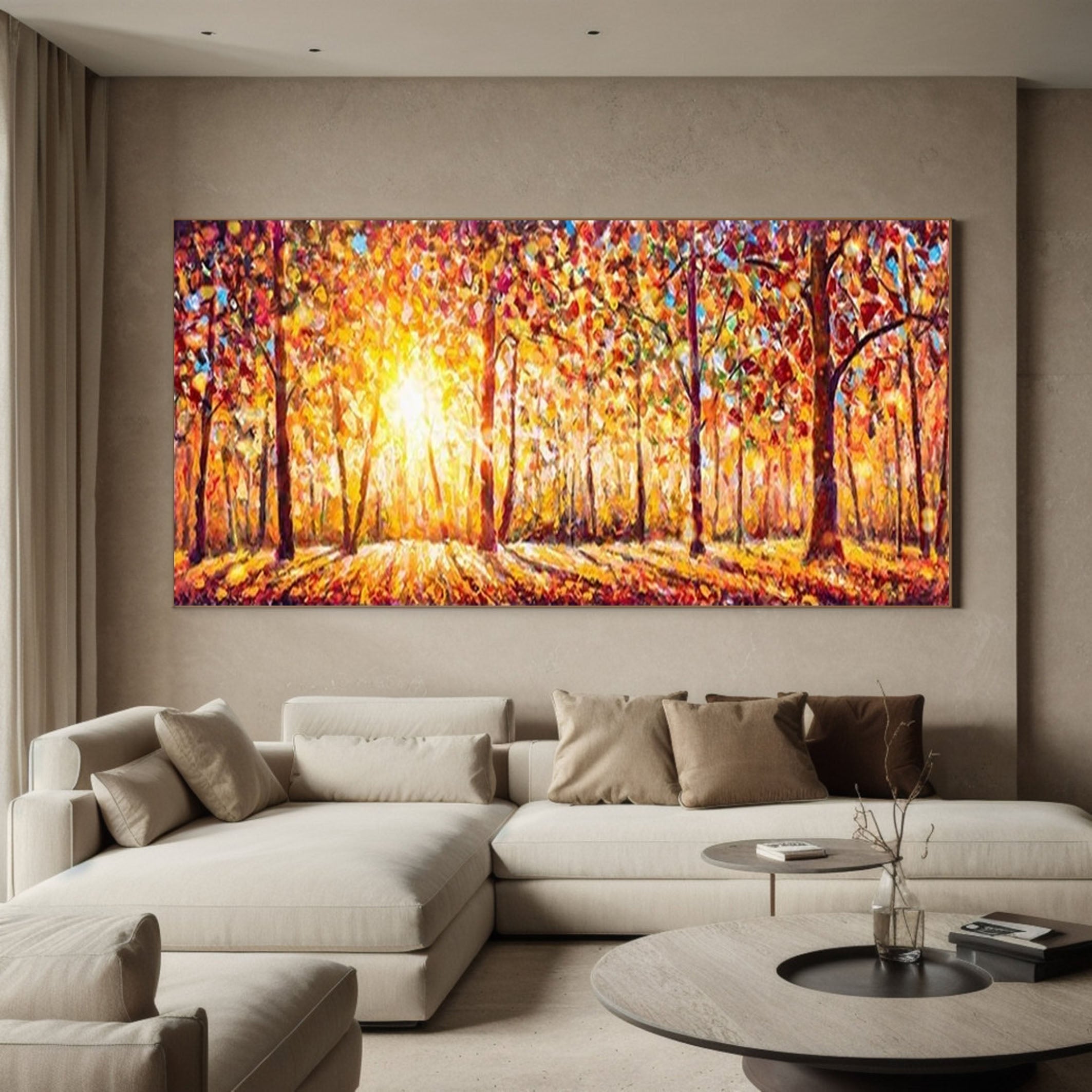 Vibrant Autumn Forest Painting for Modern Interiors