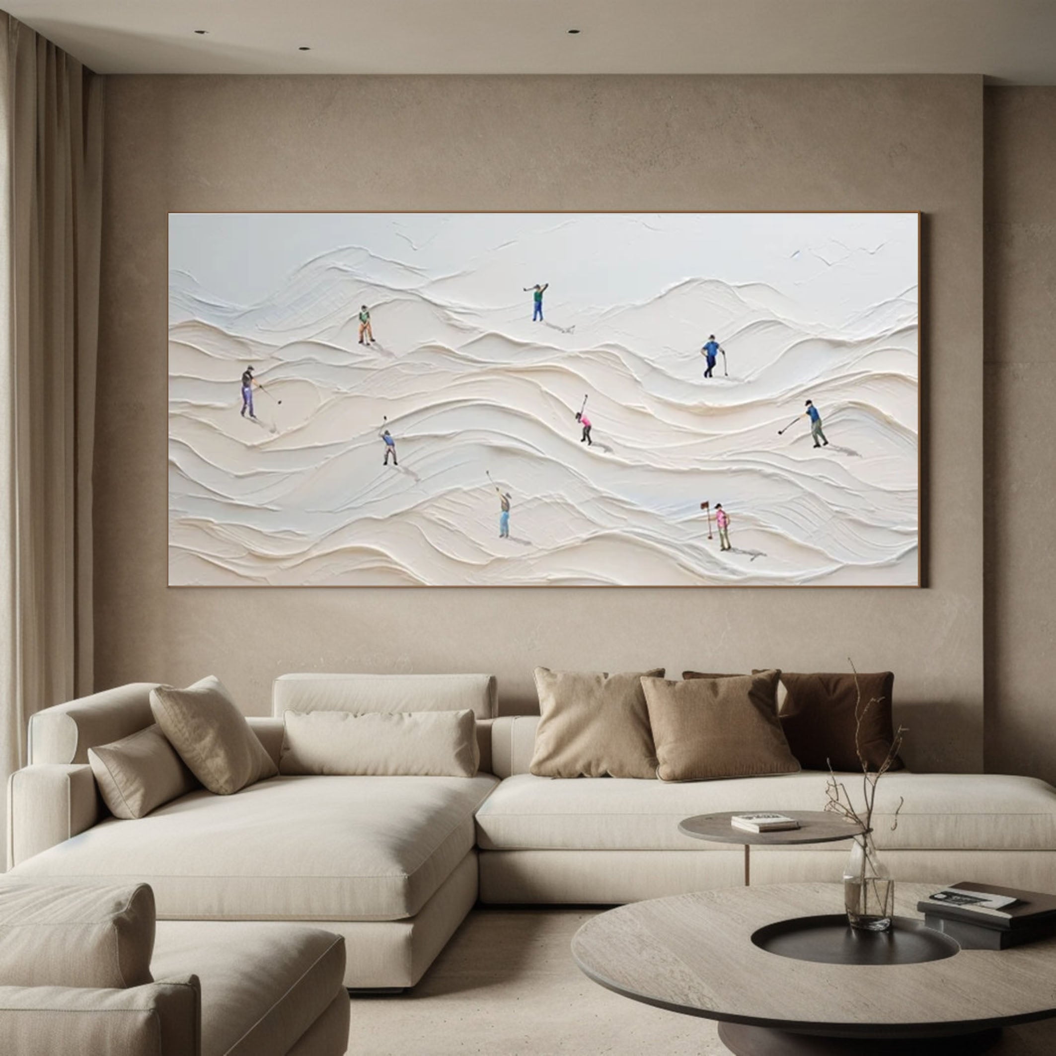 3D Textured Canvas Art White Minimalist Sand Dunes with Figures #SPA009