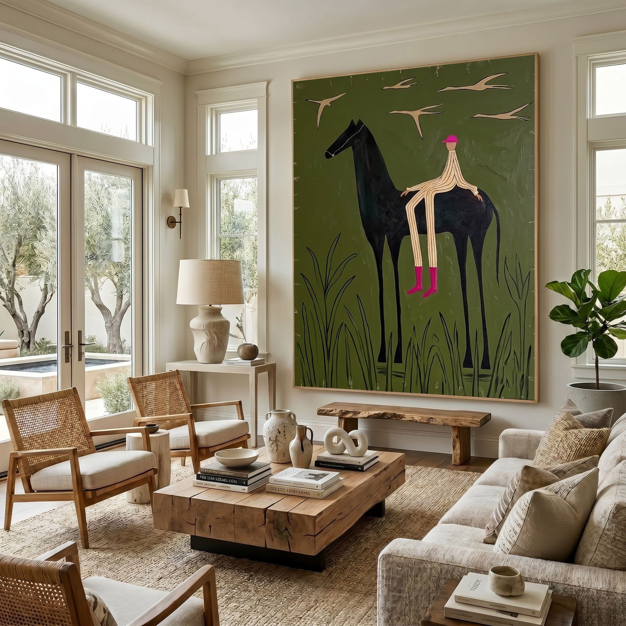 Large Cowboy Horse Wall Art Western Oil Painting Minimalist Ranch Home Decor