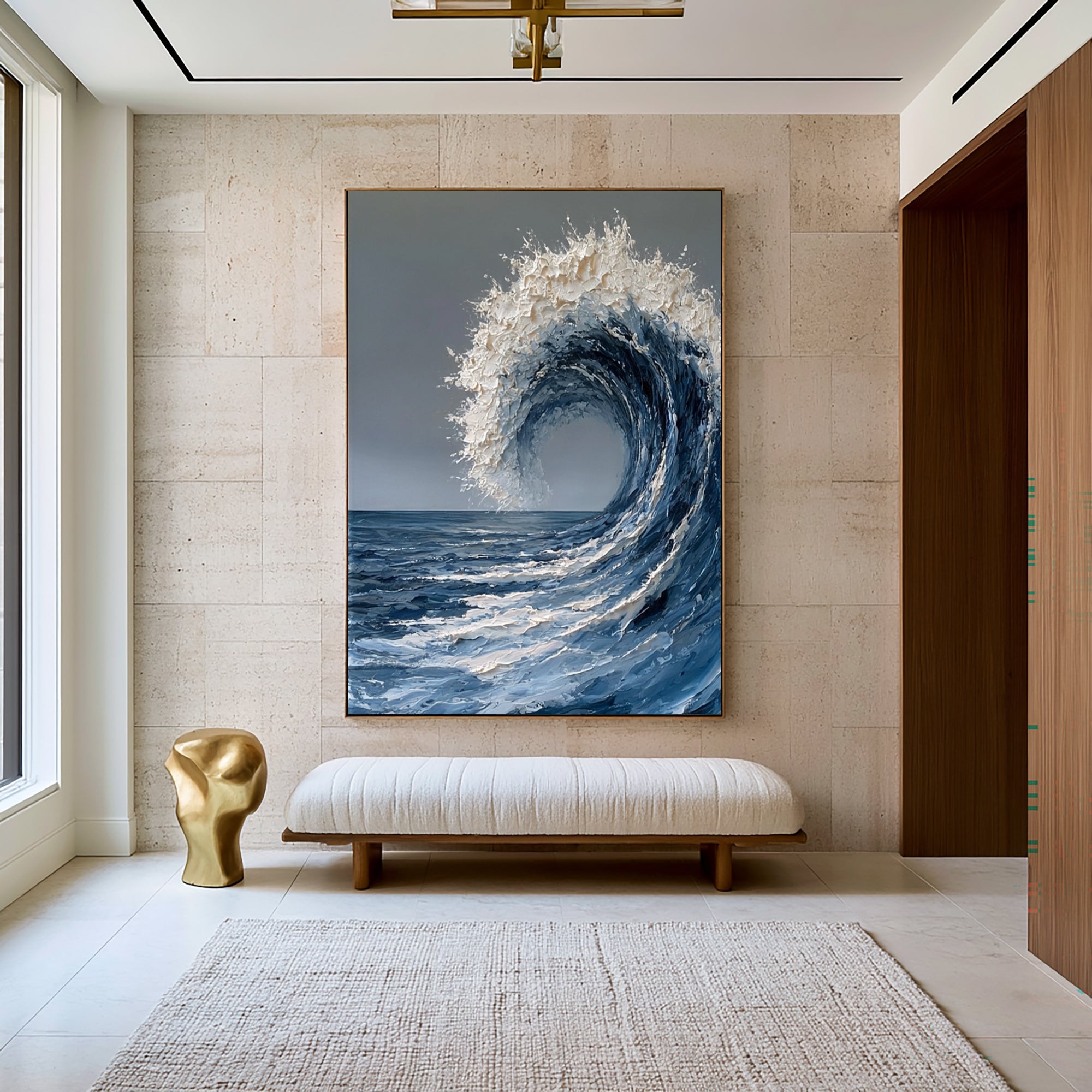 Large Hand Painted Ocean Wave Wall Art Textured Oil Painting Coastal Seascape Cowboy Cowgirl Inspired Vintage Americana Artwork Interior Decor