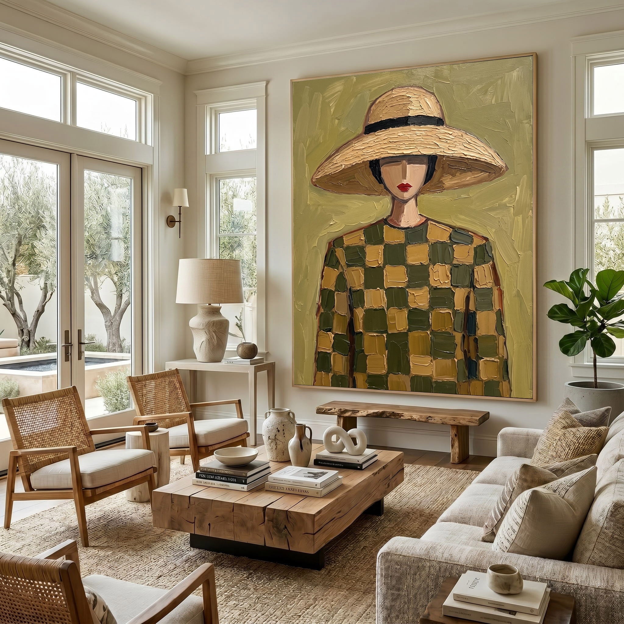 Large Modern Woman Portrait Wall Art Abstract Oil Painting Cowgirl Cowboy Vintage Americana Art Western Fashion Decor Contemporary Home