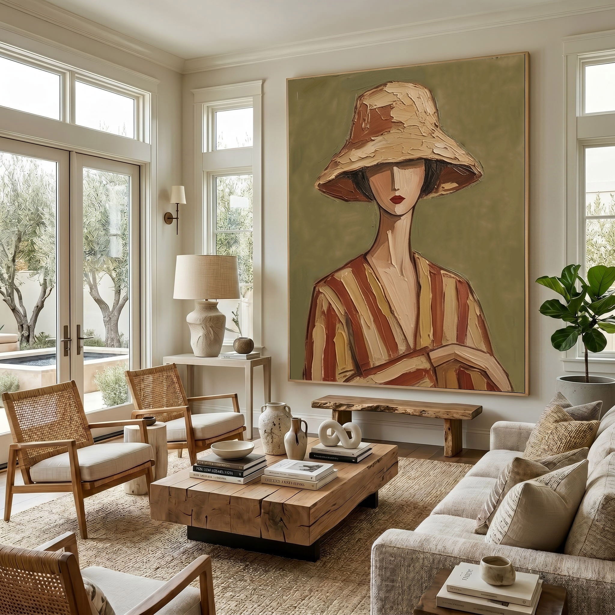 Large Modern Woman Portrait Wall Art Abstract Oil Painting Vintage Americana Art Cowgirl Cowboy Western Fashion Figure Interior Decor
