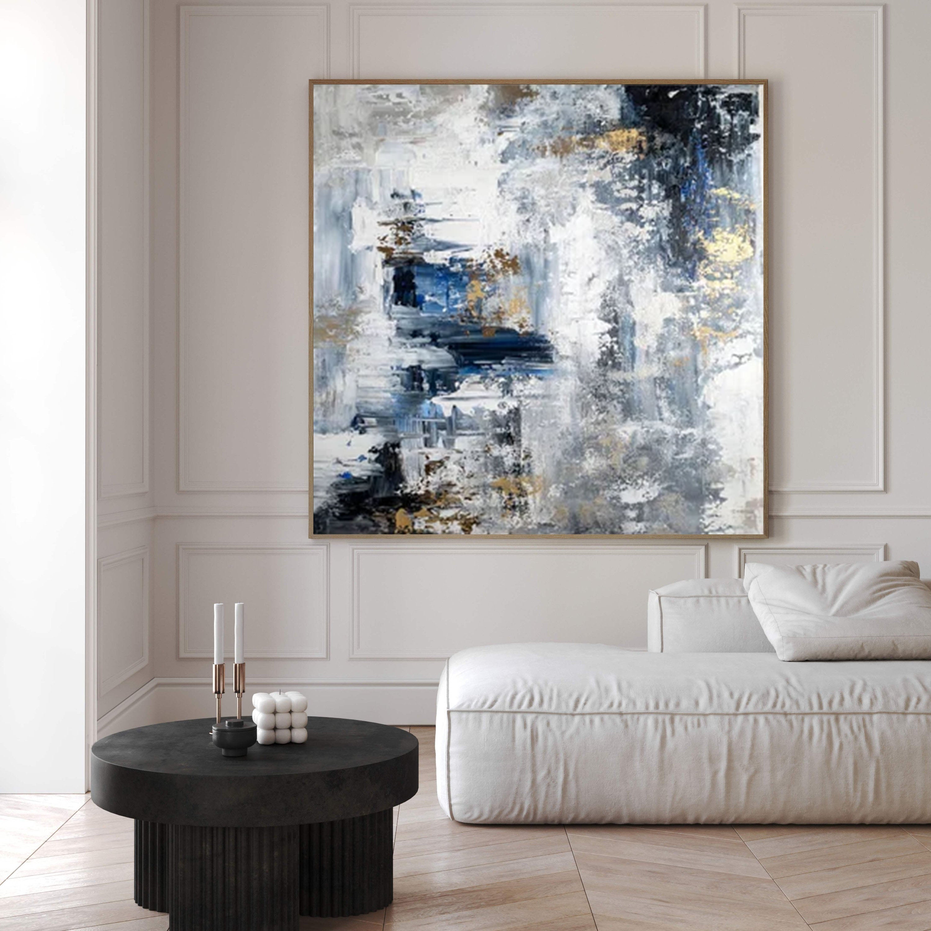 Abstract Canvas with Blue and White Tones