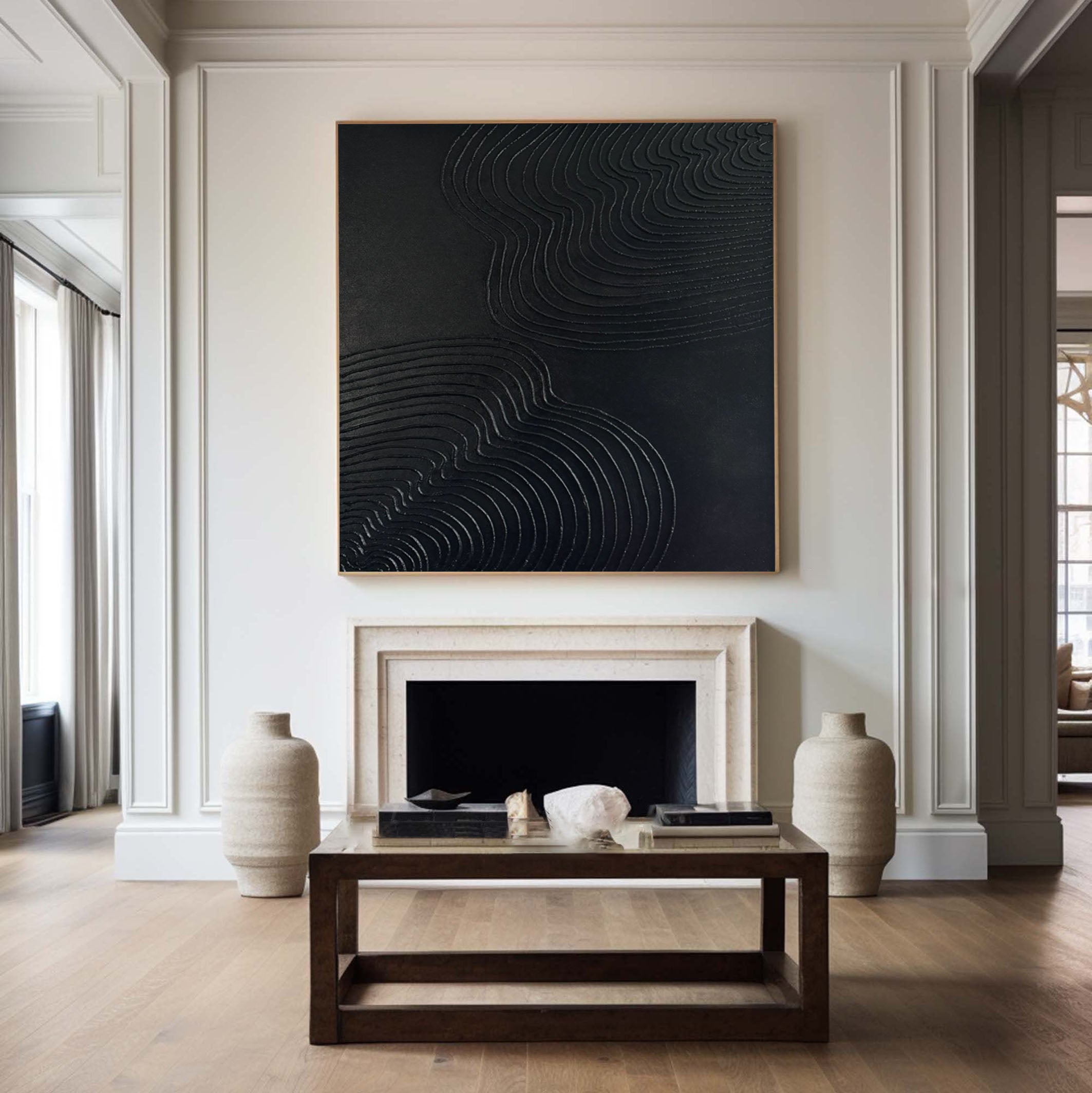 Mystic Waves Black Textured Minimalist Wall Art #MM084