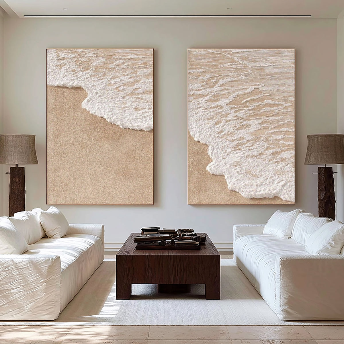 Echoes Of The Same Ocean Diptych Coastal Wall Art Textured Wave Painting Neutral Contemporary Decor