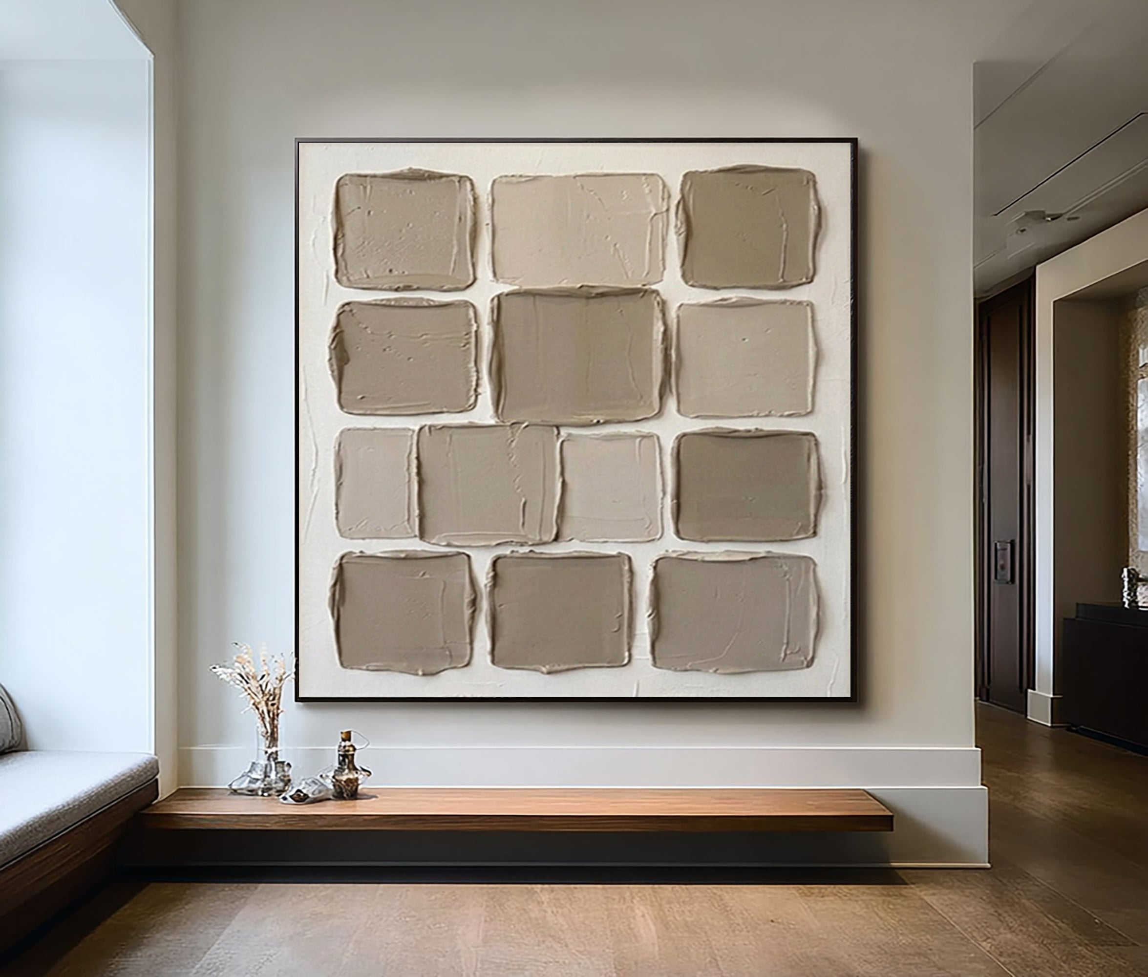 Large Neutral Abstract Canvas Wall Art Hand Painted Textured Decor