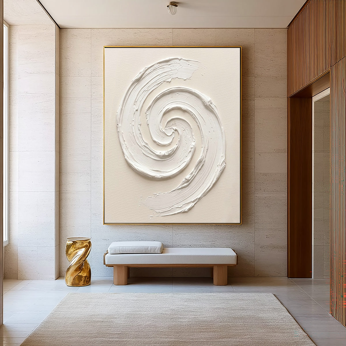A Moment Before Everything Turns Textured Handmade Abstract Painting White Sculptural Spiral Wall Artwork