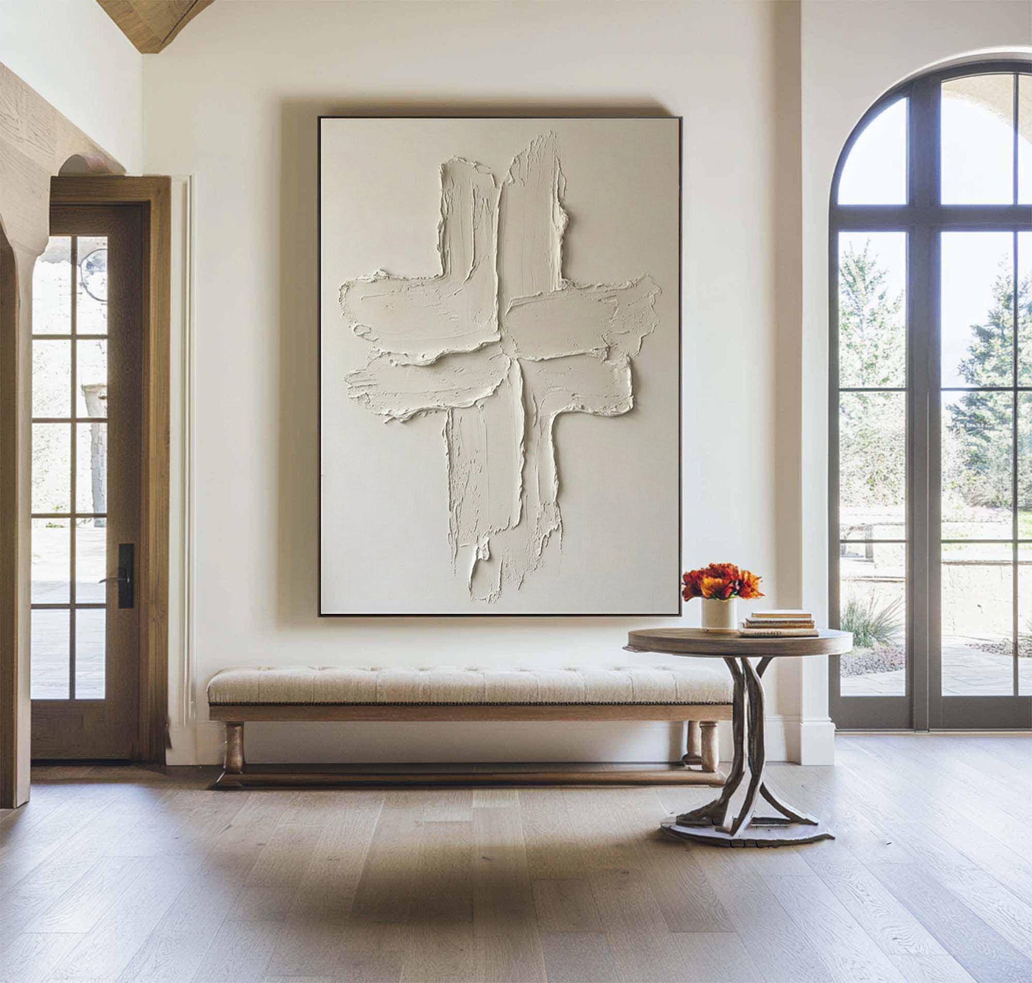 Large Abstract Textured Oil Painting for Elegant Neutral Interiors