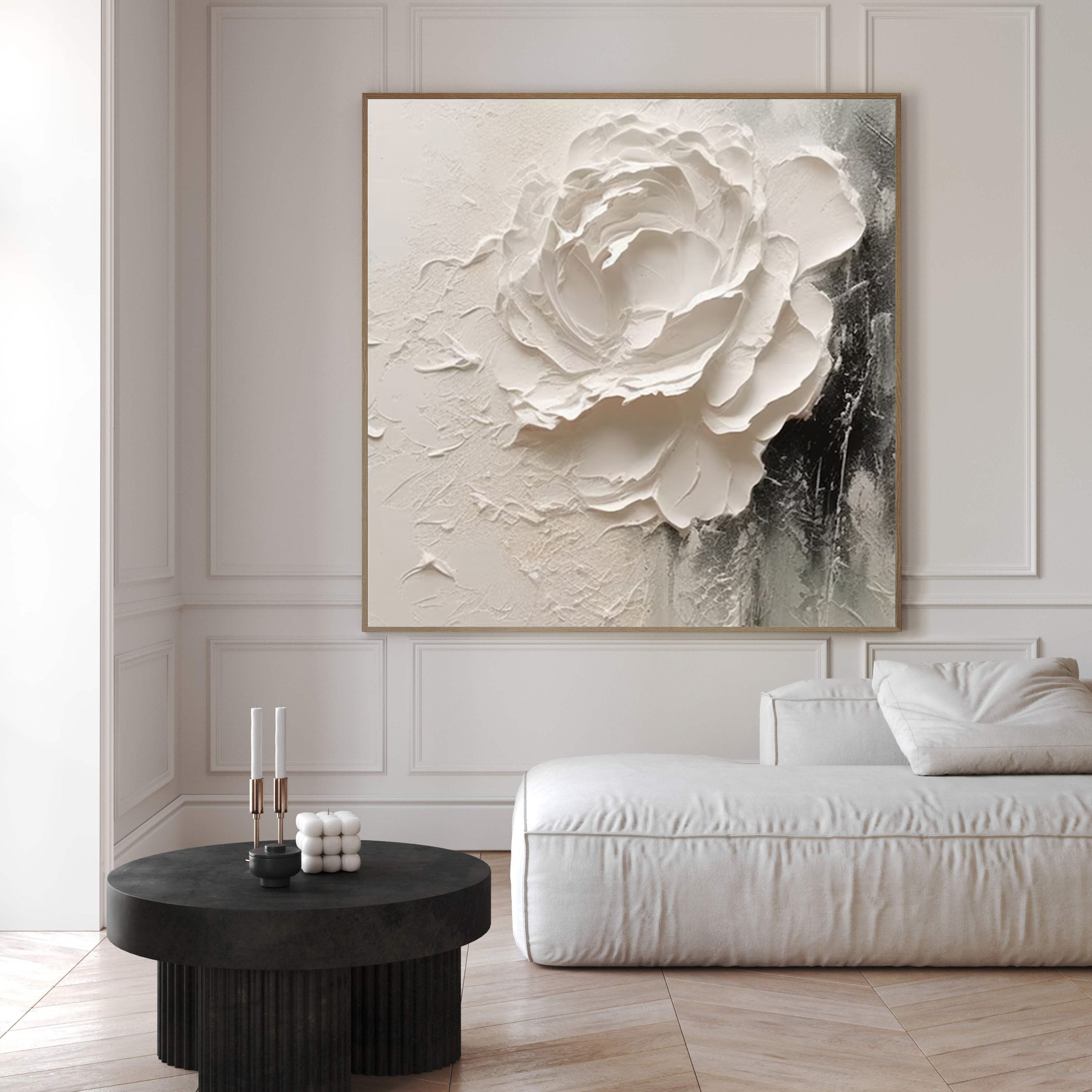 Elegant White Rose Textured Canvas for Sophisticated Decor #FB032