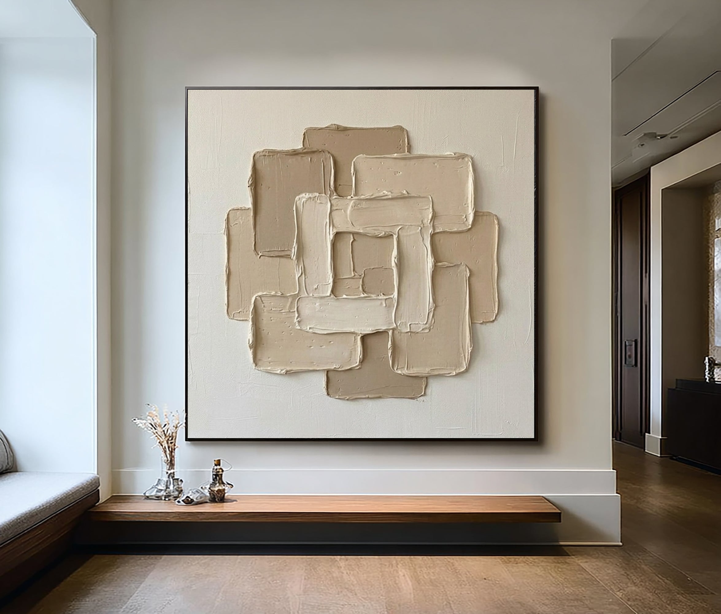 Large Gallery Style Oil Painting – Luxury Neutral Abstract Texture Decor