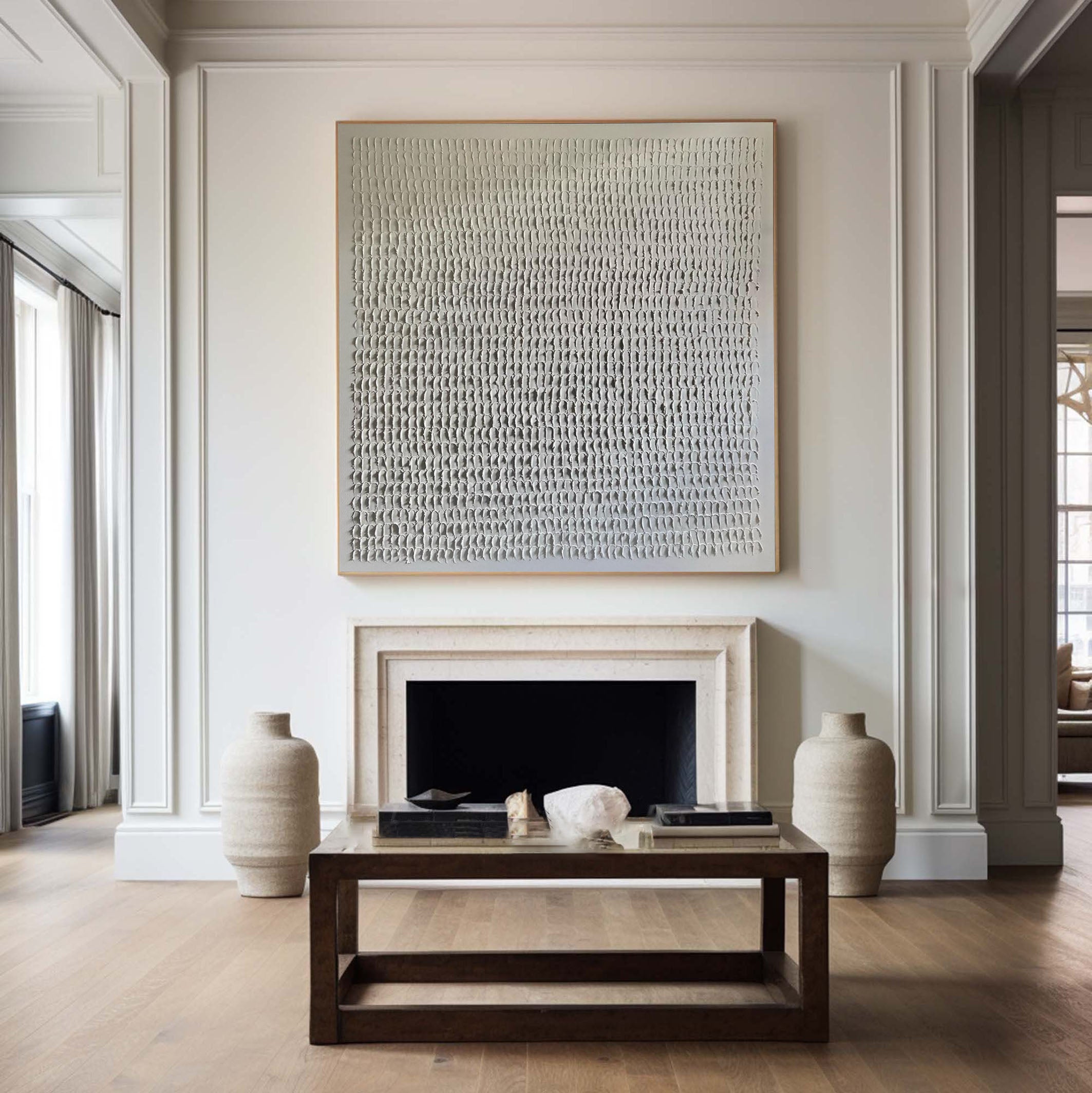 White Textured Harmony Modern Canvas Wabi Sabi Art #MM089