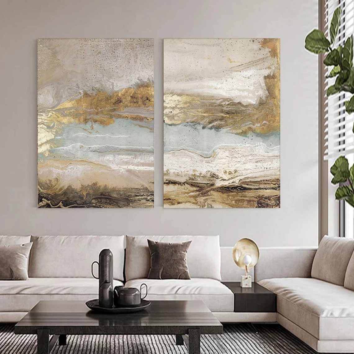 Metallic Gold Abstract Landscape Set of 2 #OP068