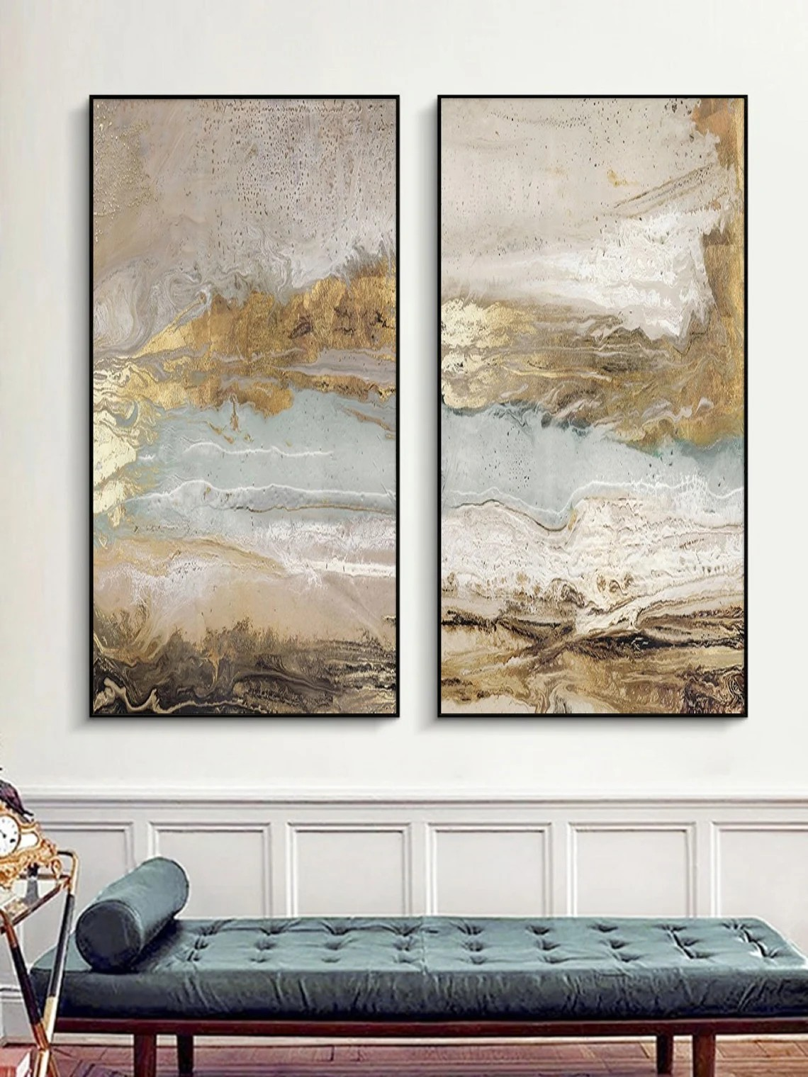 Metallic Gold Abstract Landscape Set of 2 #OP068