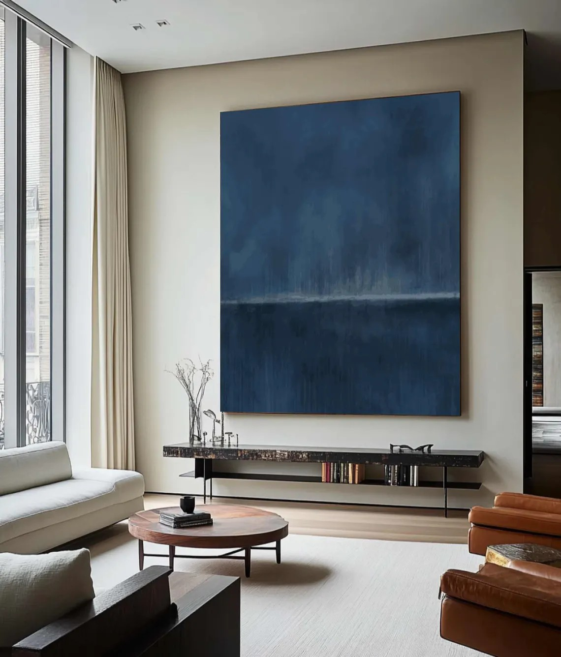 Tranquil Blue Textured Minimalist Modern Wall Art #MM215