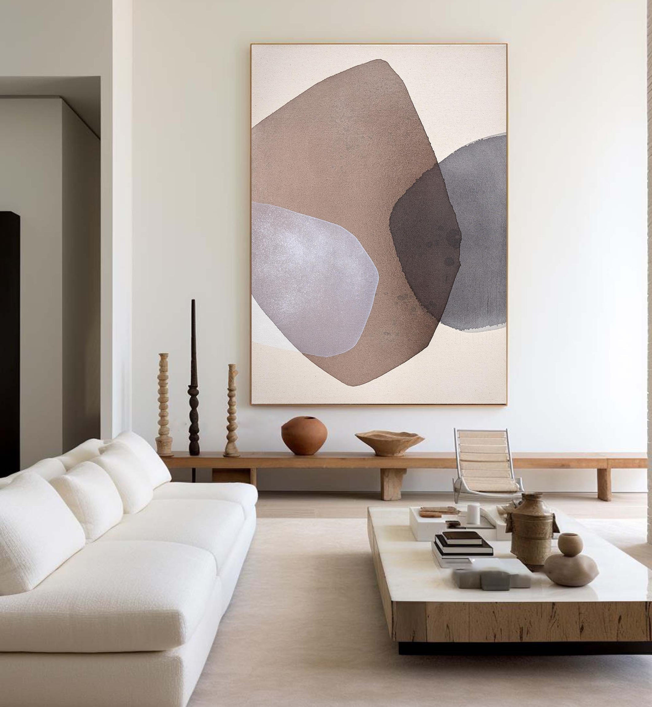 Mid Century Geometric Wall Art Neutral Tones Canvas Decor #MC012