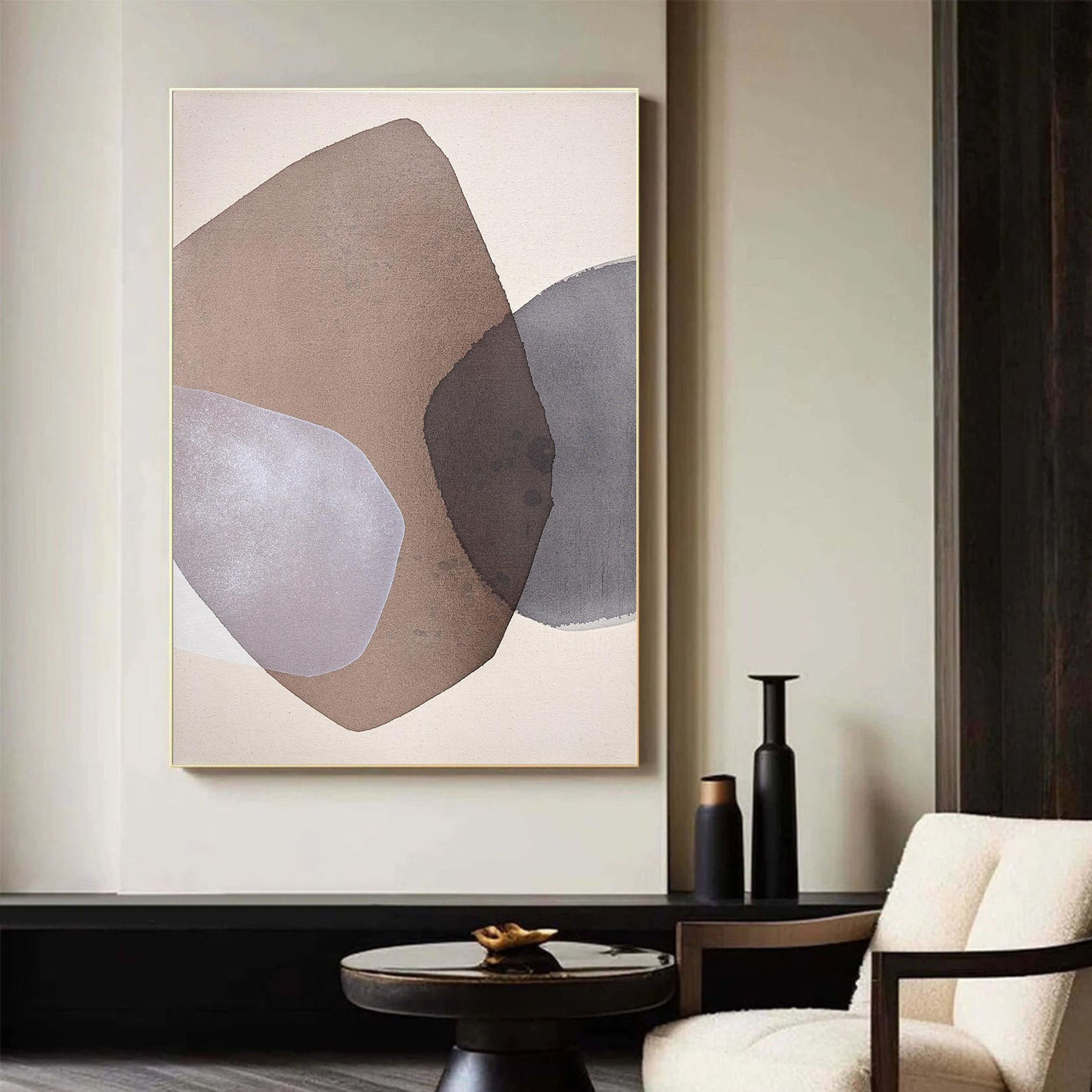 Mid Century Geometric Wall Art Neutral Tones Canvas Decor #MC012