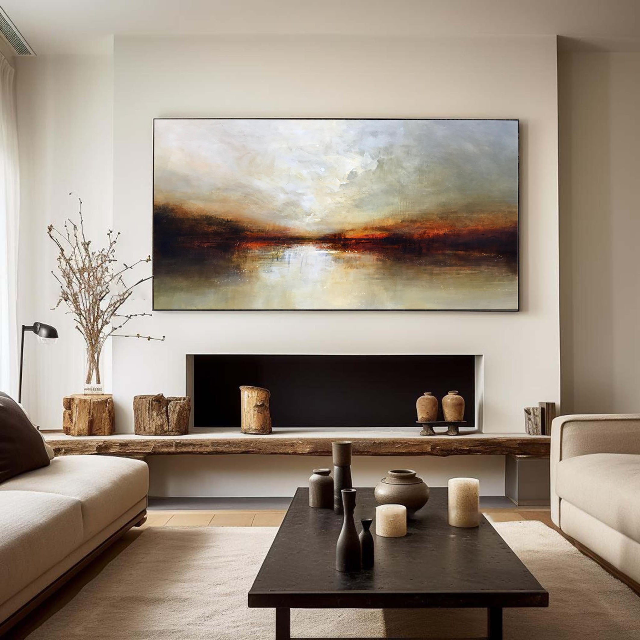 Abstract Landscape Artwork Warm Tones For Living Rooms #AB014