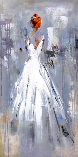 Hand-Painted Abstract Bride Art Unique Canvas Wall Art for Home #HF015