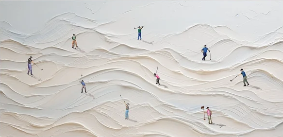 3D Textured Canvas Art White Minimalist Sand Dunes with Figures #SPA009