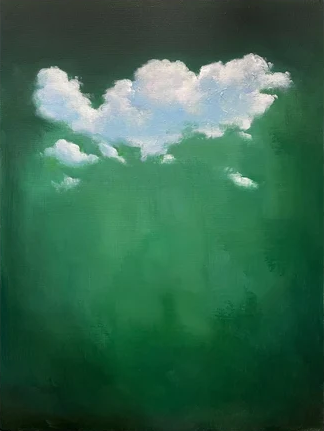 Abstract Cloudscape Wall Art in Green and White #SP004