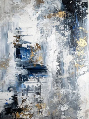 Blue & White Abstract Painting for Contemporary Walls #AB062