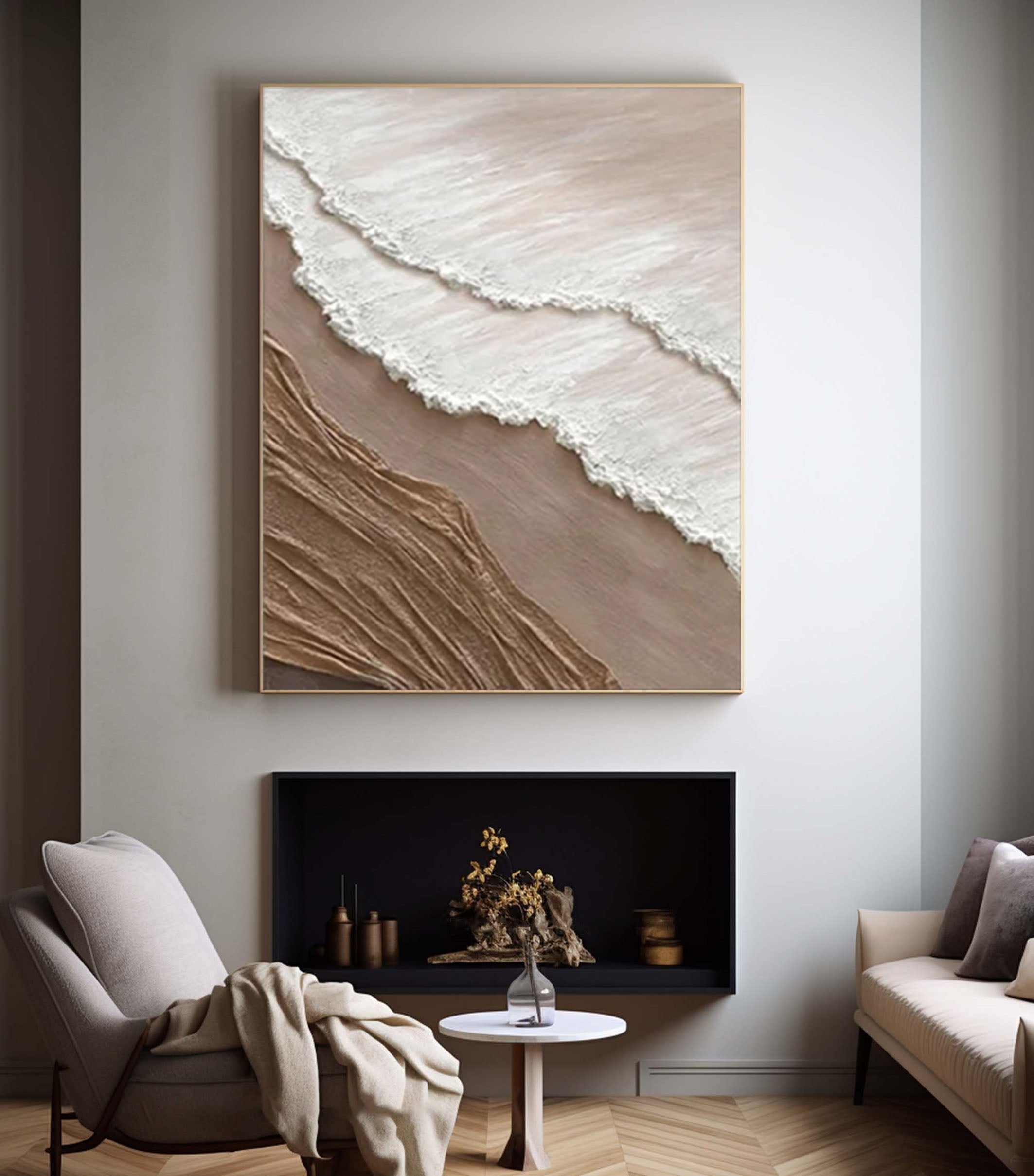 Handcrafted Beach Scene Art Textured Neutral Wall Decor #OP057