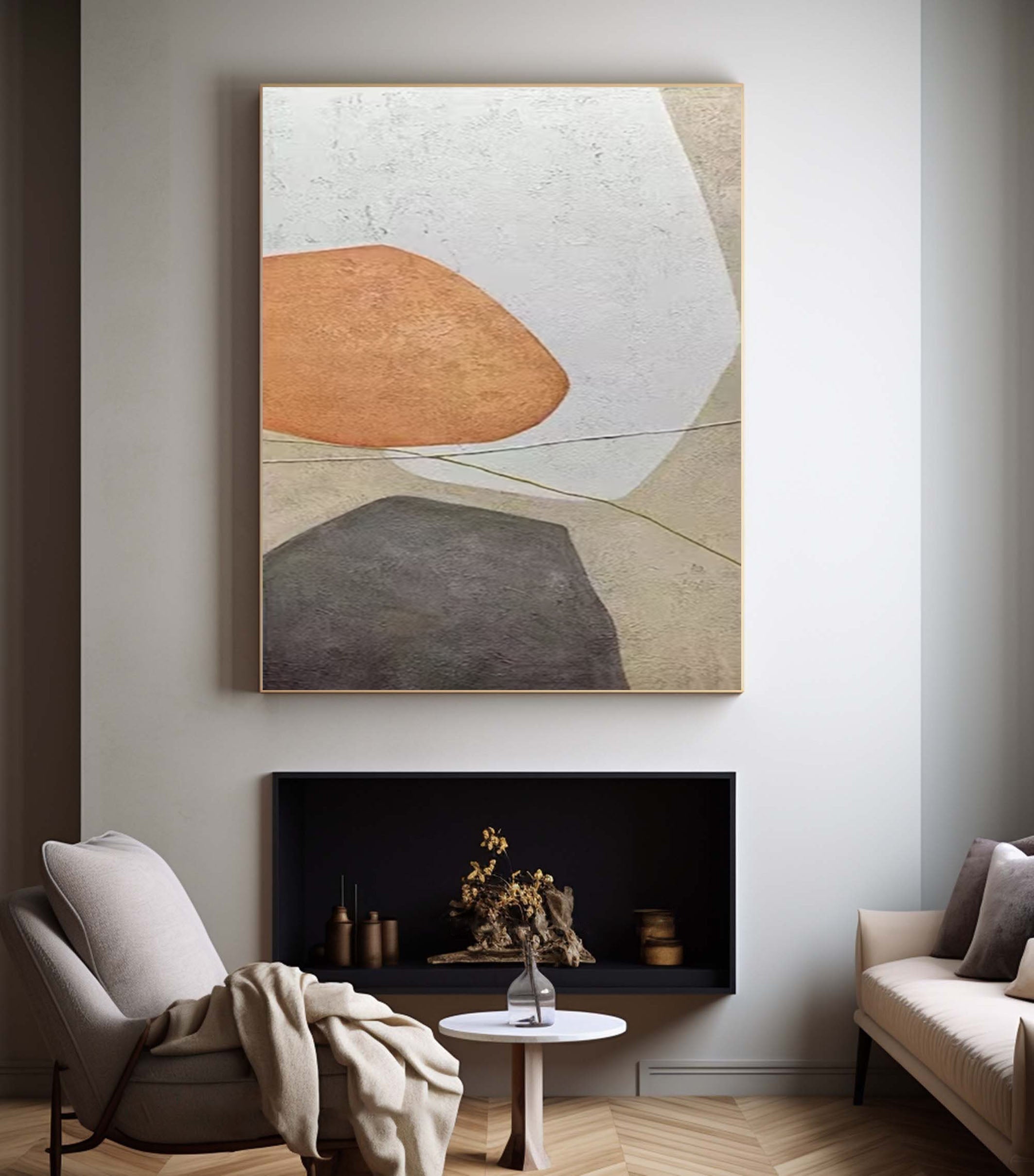 Neutral Abstract Art Large Geometric Canvas for Home Decor #MC028