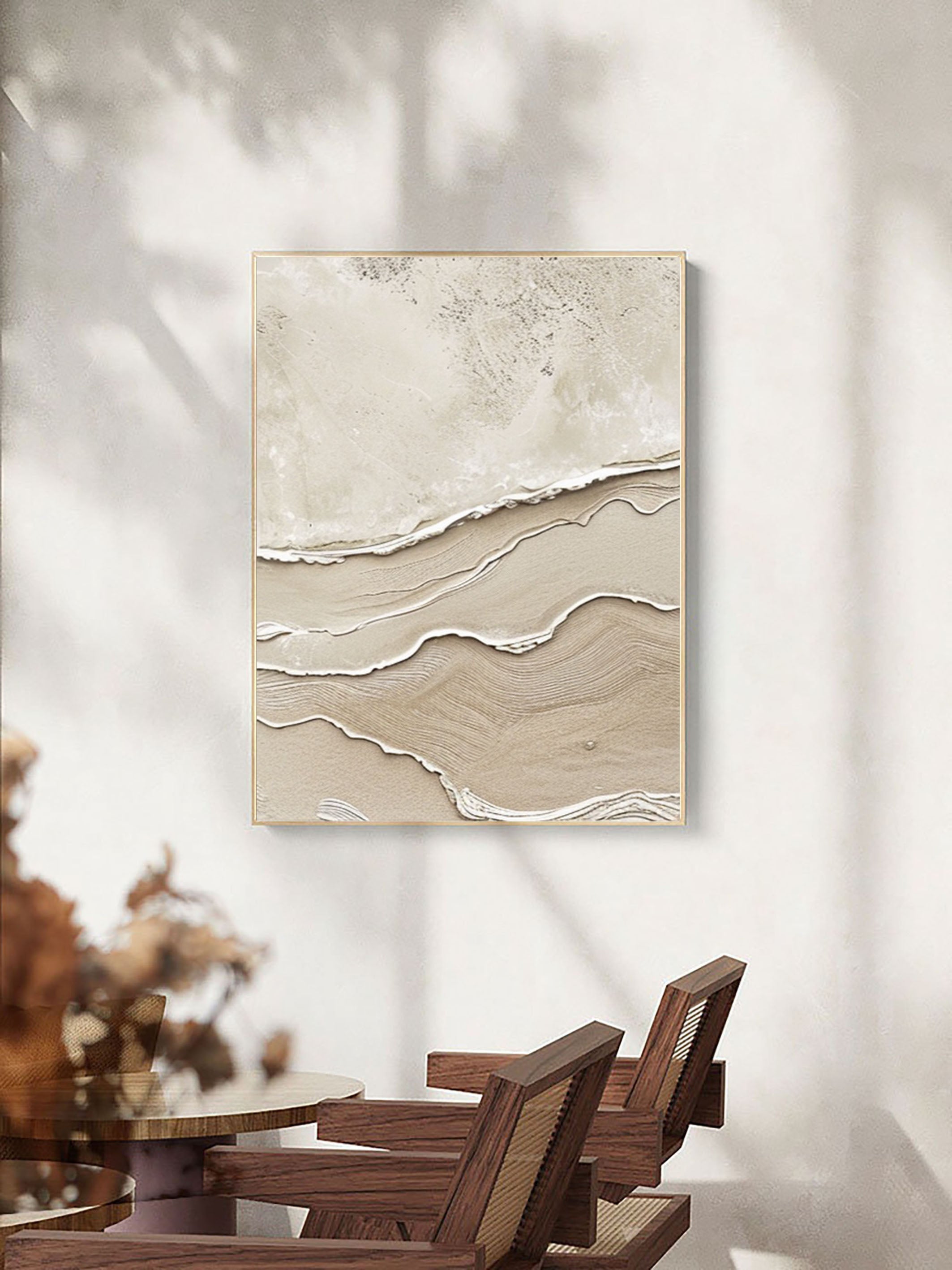 Elegant Sand & Wave Texture Art Abstract Coastal Wall Decor #OP003