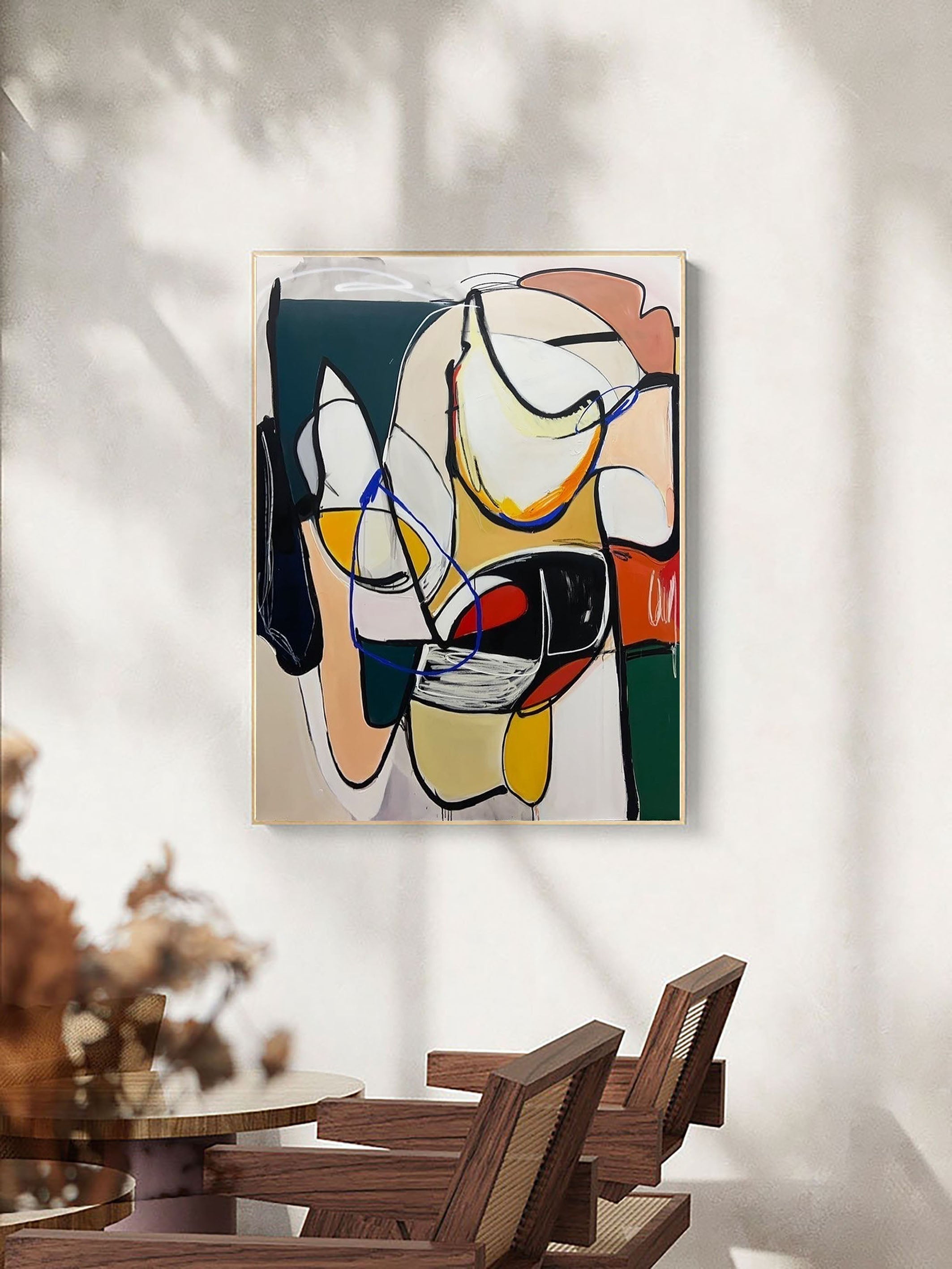 Large Abstract Wall Art Mid Century Bold Color Palette #MC009