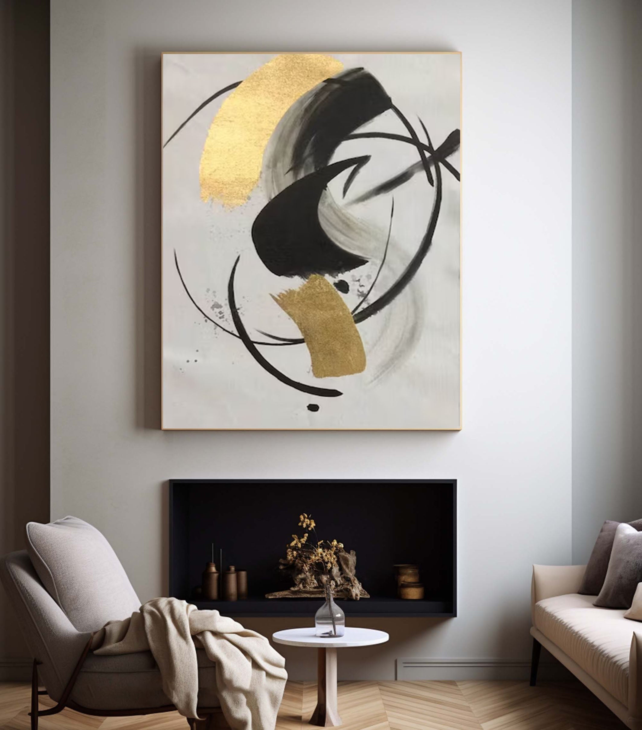 Minimalist Gold & Black Canvas Art for Wall Decor #AB040