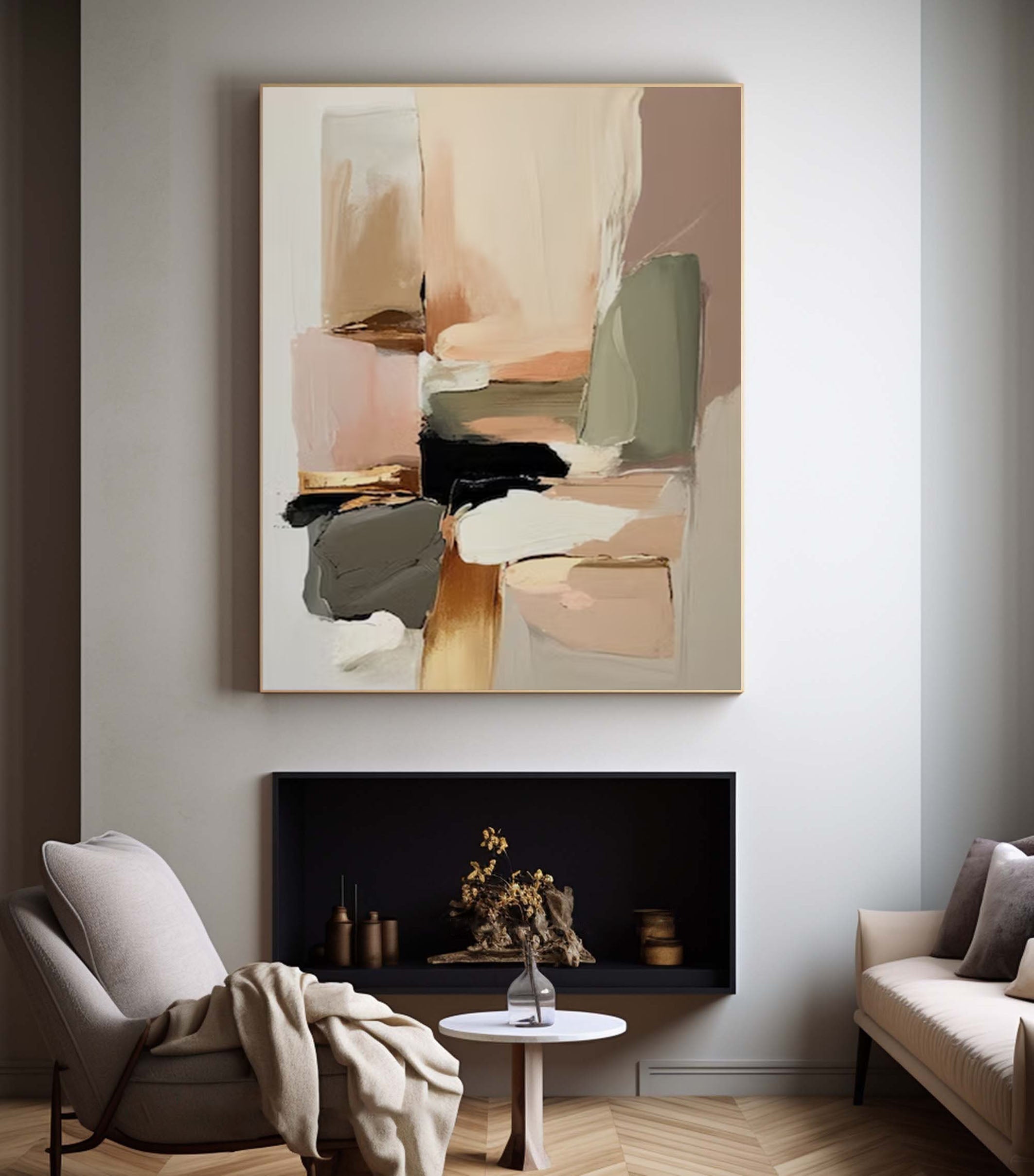 Neutral Abstract Painting Large Modern Canvas Artwork #AB058