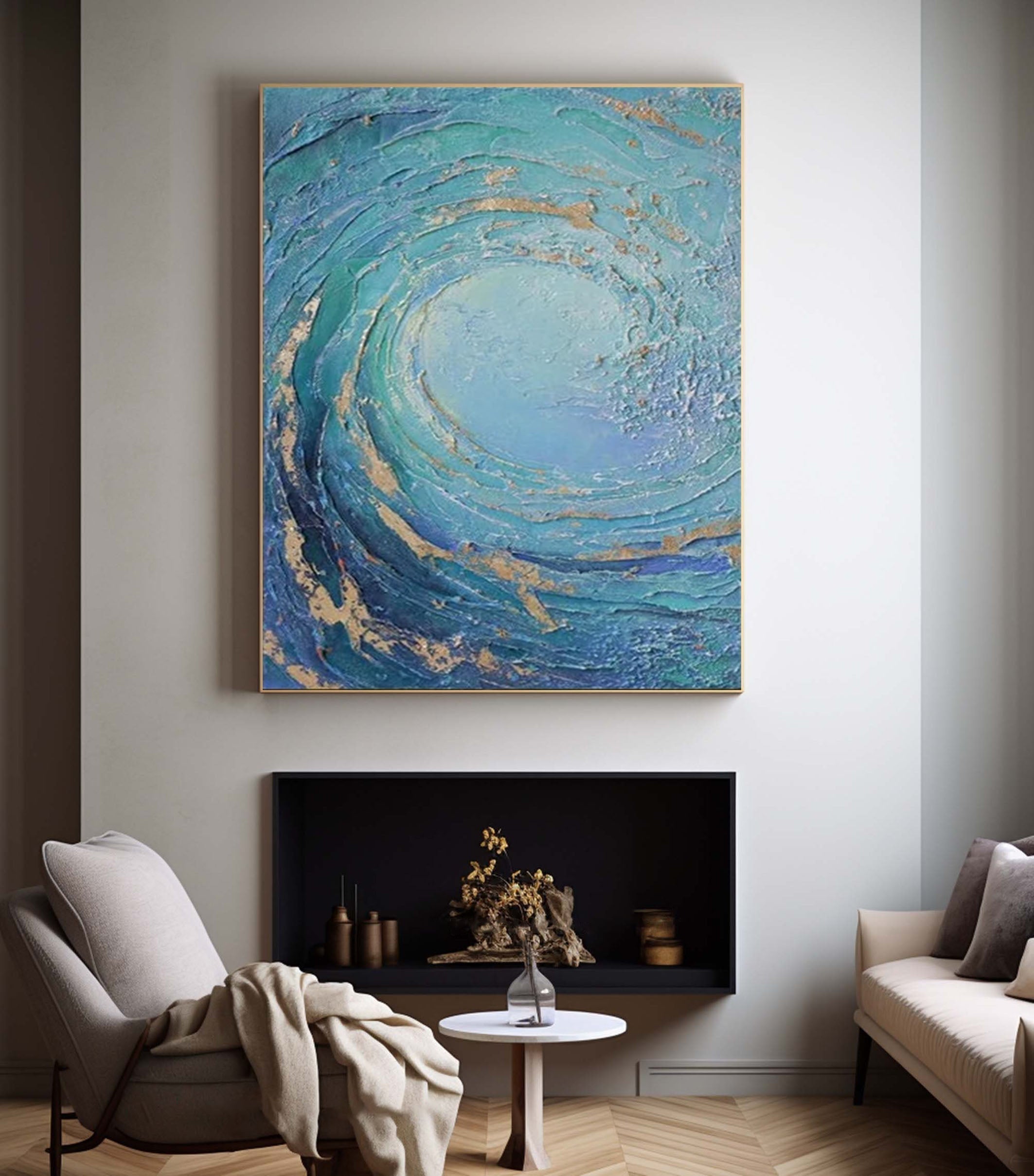 Textured Ocean Swirl Canvas Abstract Coastal Wall Art #OP056