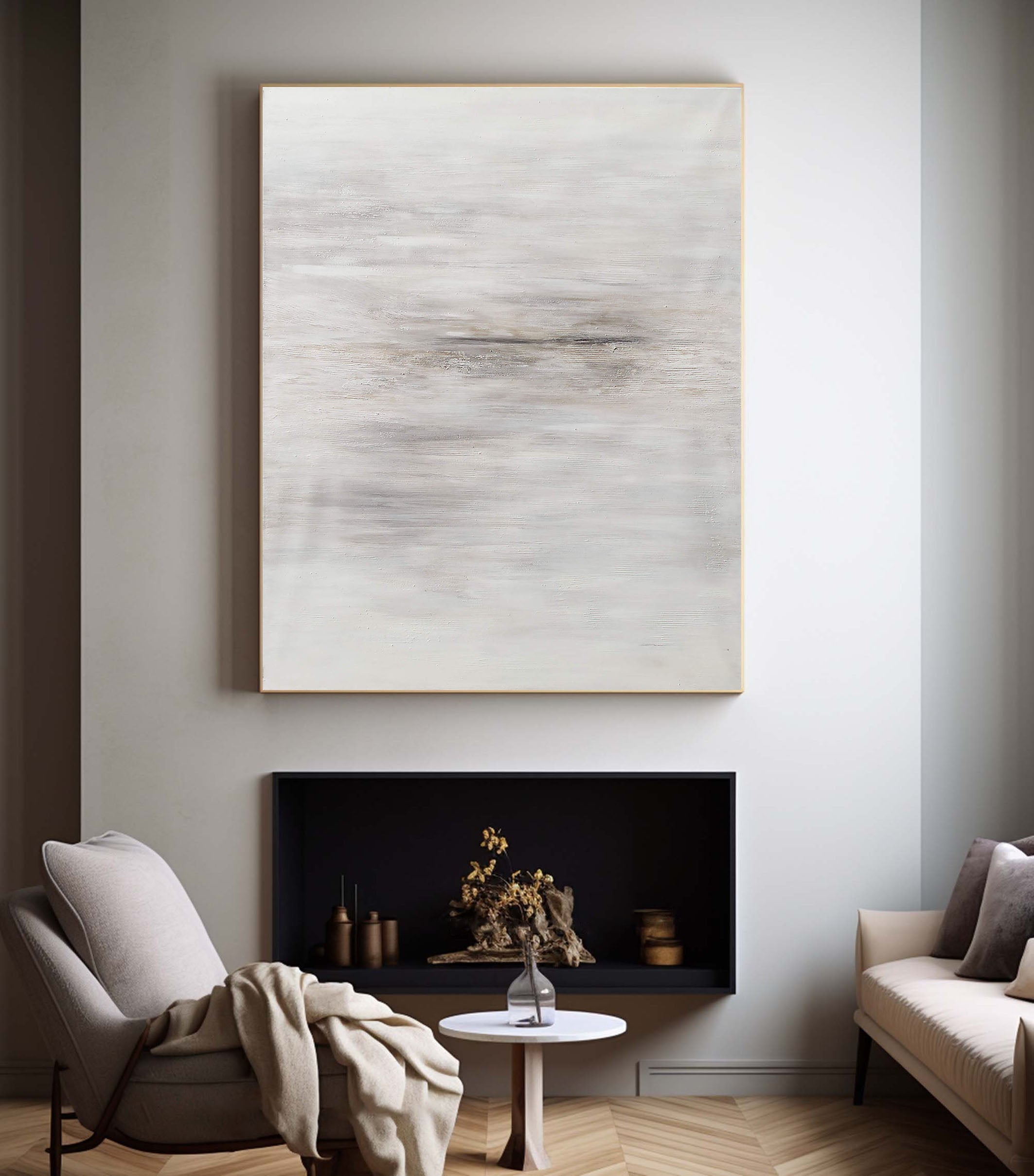 Atmospheric White Abstract Wall Art With Subtle Layers #MM342