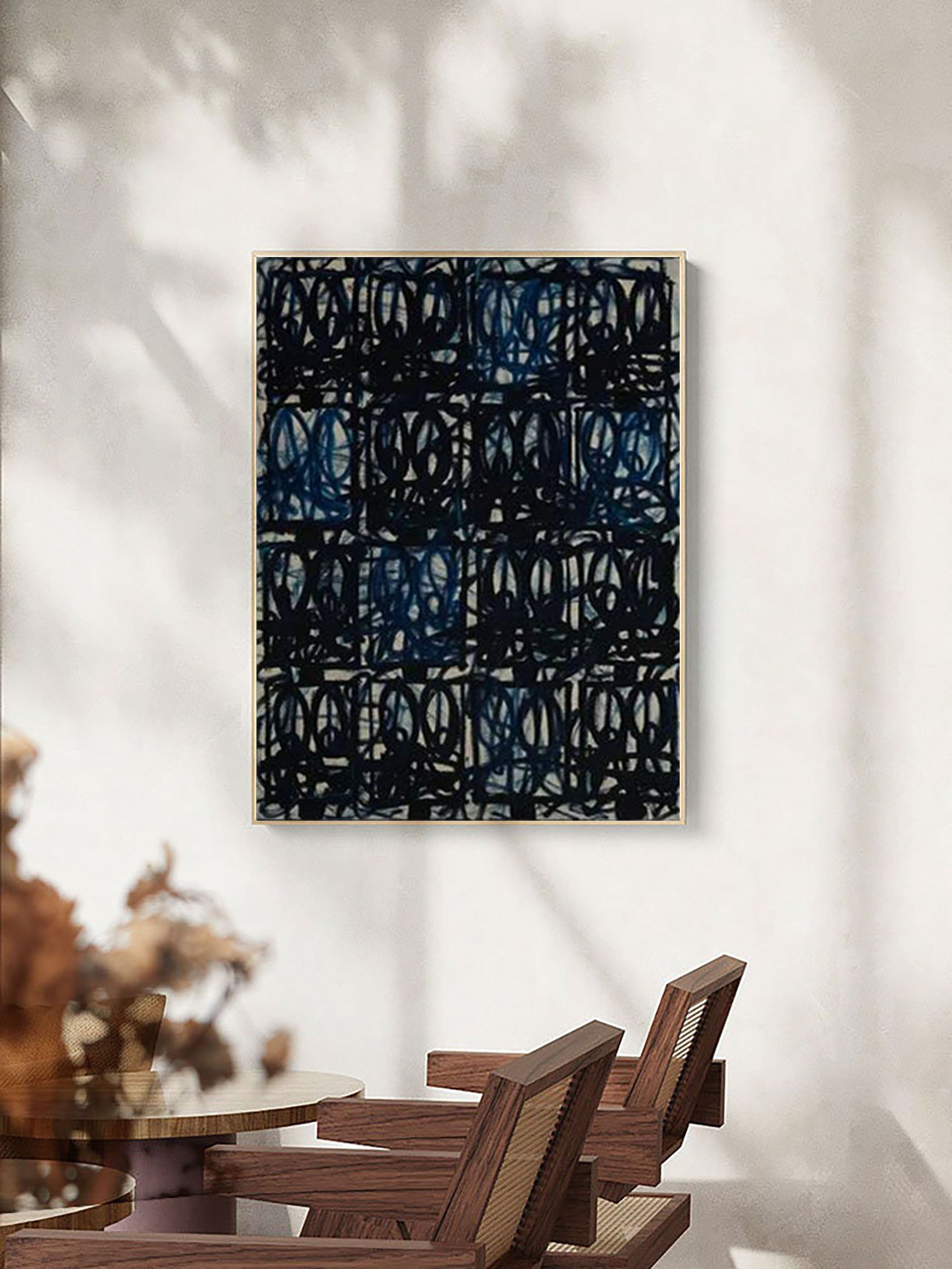 Intricate Blue and Black Wall Art Modernist Aesthetic #AB025