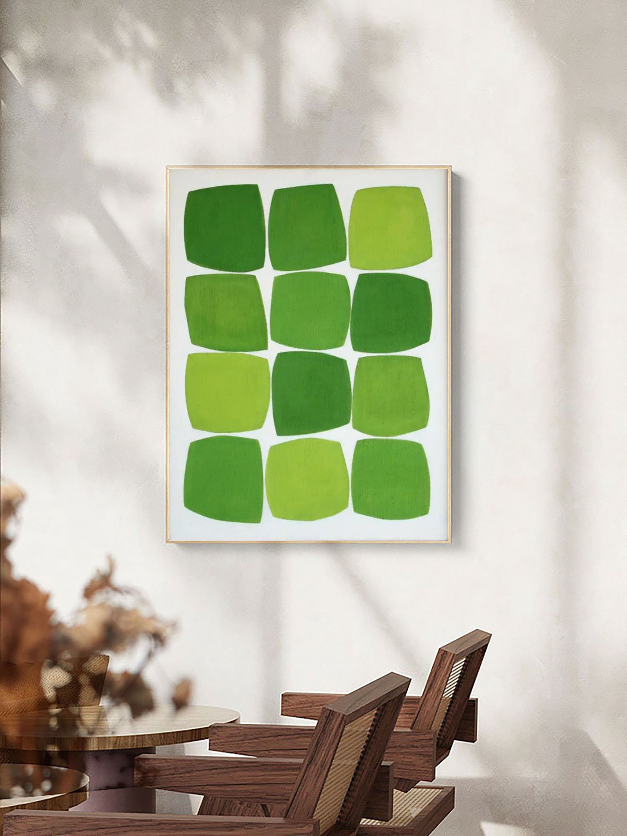 Contemporary Green Squares Abstract Painting Minimalist Design #AB019